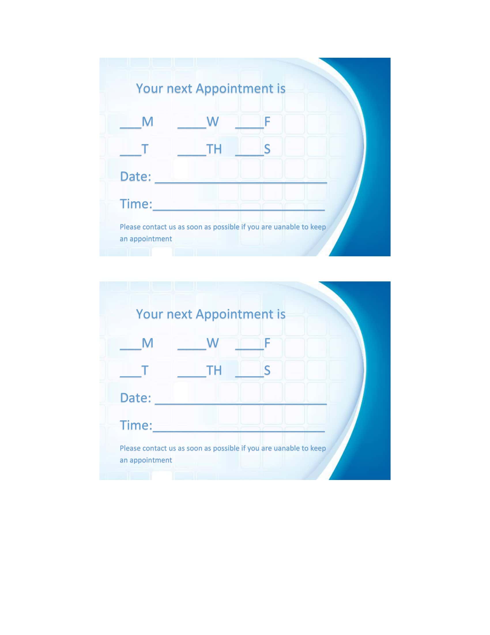 Free Printable Appointment Card Templates Word PDF Excel Medical