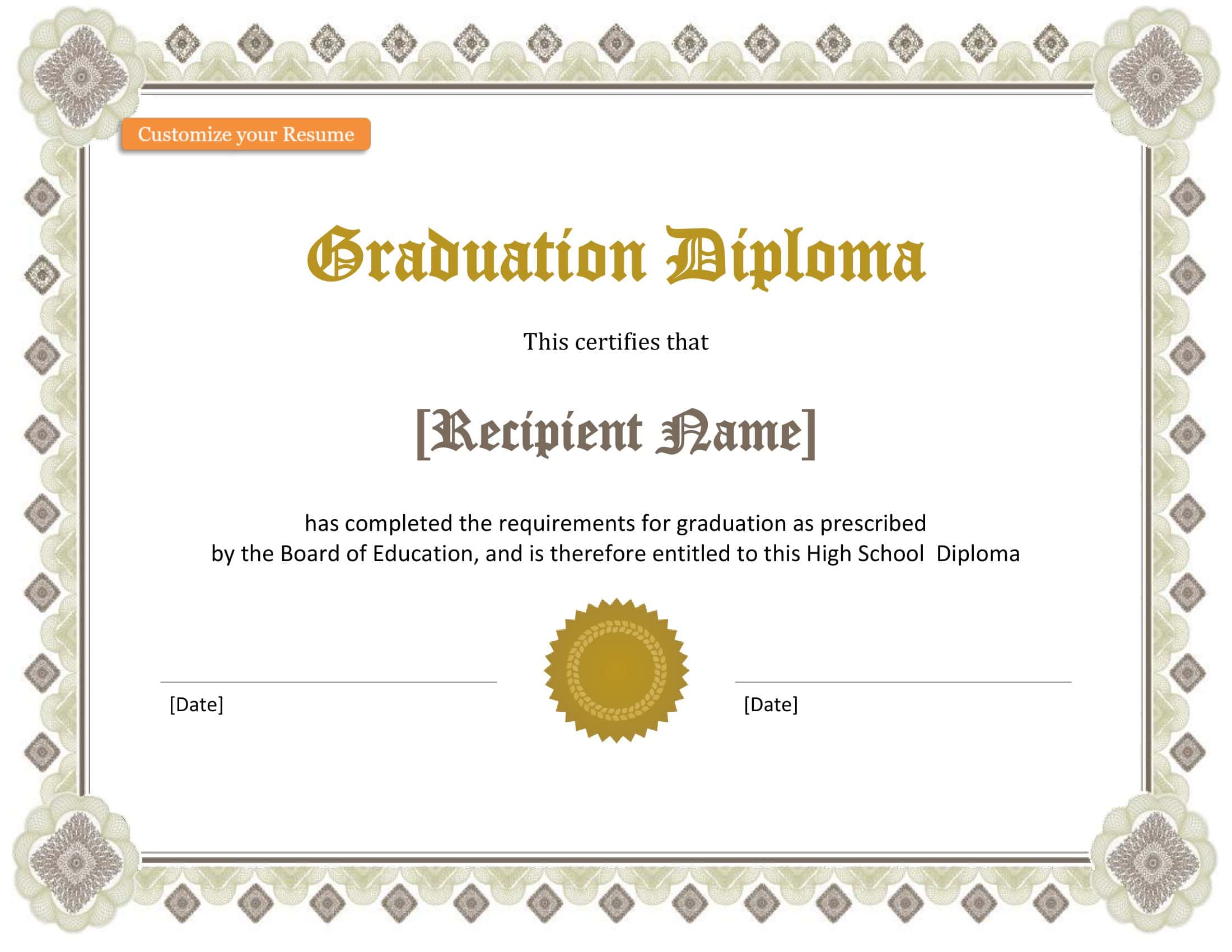 High School Diploma Blank High School Diploma Blank
