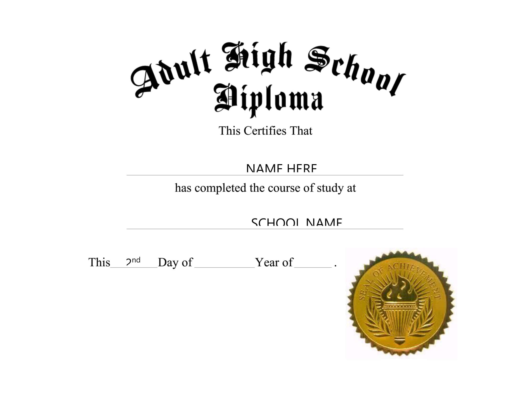 High School Diploma Blank High School Diploma Blank