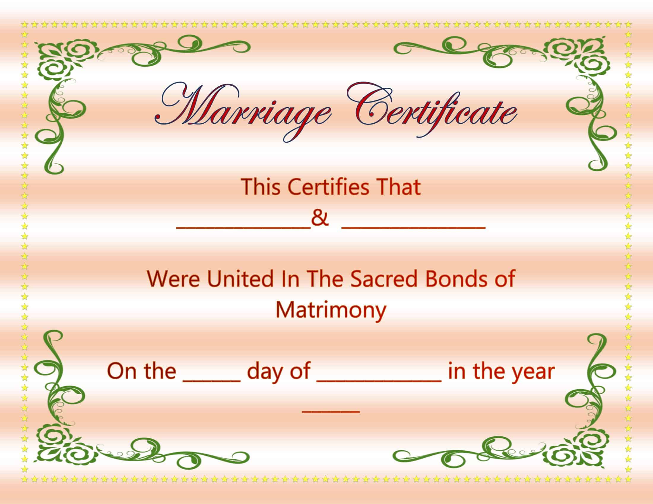 Certificate Of Marriage Template Certificate Of Marriage Template