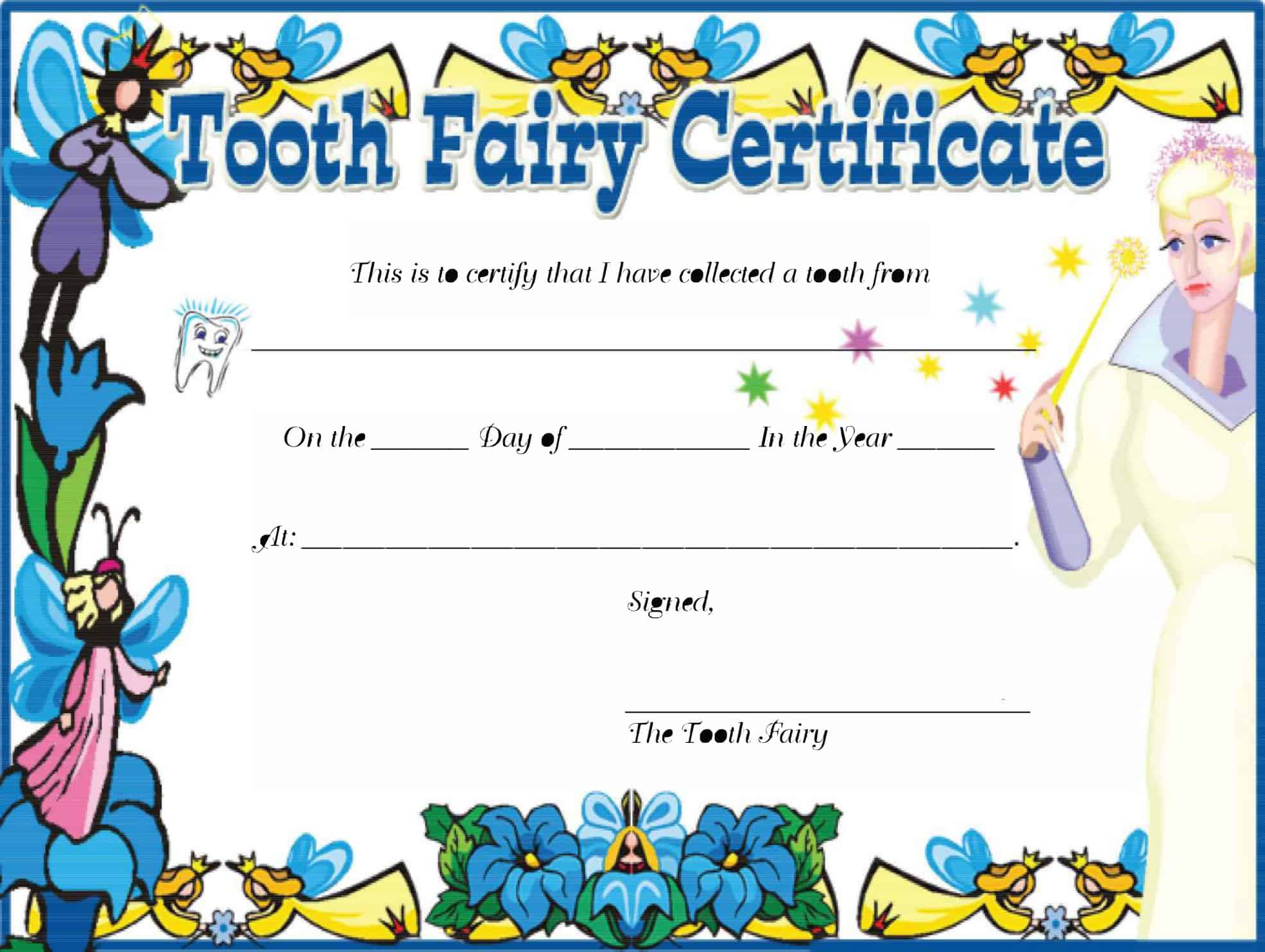 Free Printable Tooth Fairy Certificate Templates [PDF, Word] Girl, Boy