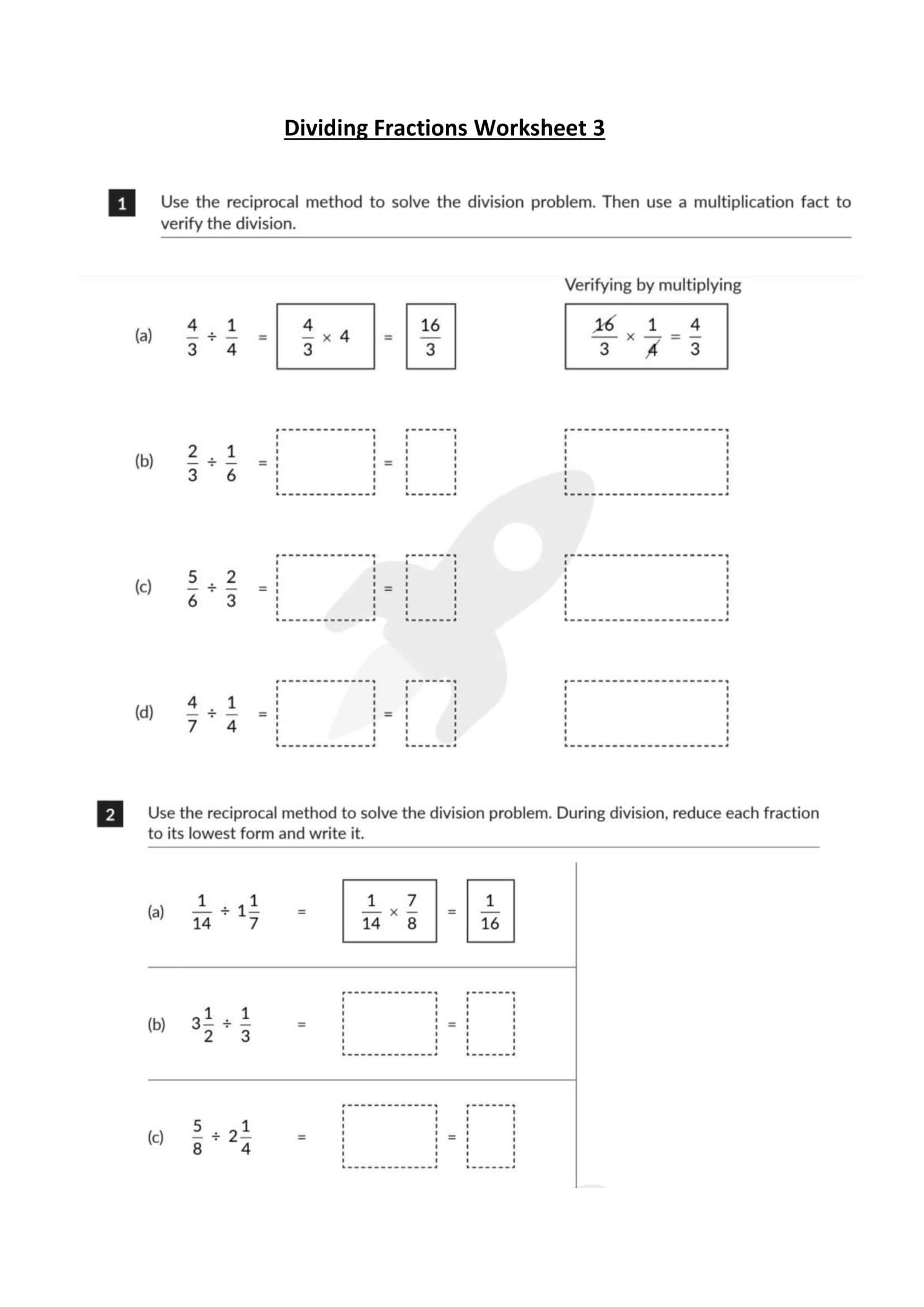 Free Printable Dividing Fractions Worksheet PDF With Answers