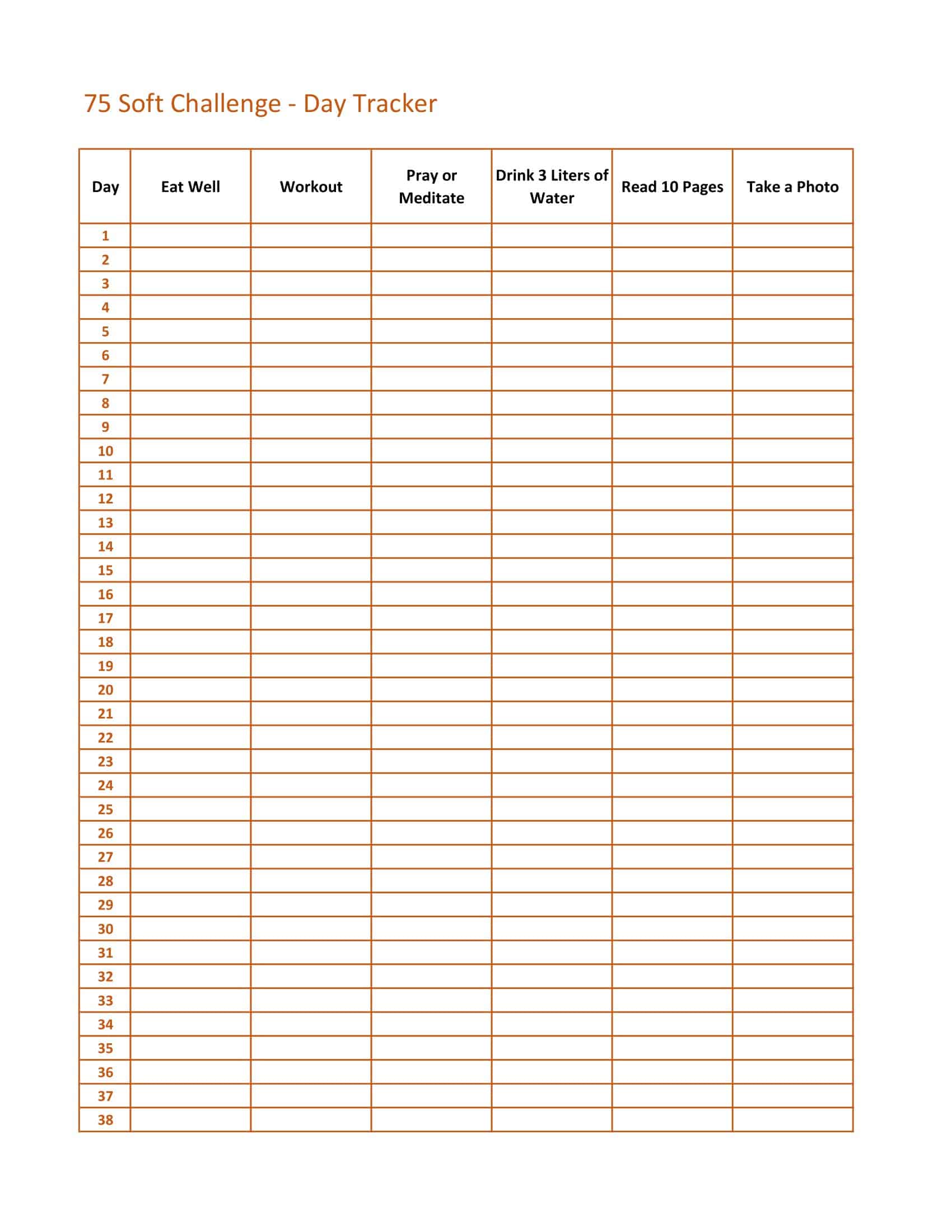 free printable 75 day soft challenge templates [pdf] checklist