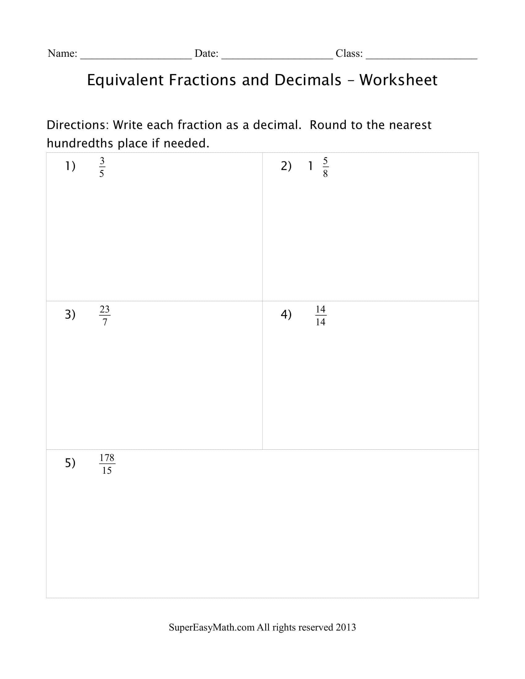 Free Printable Equivalent Fractions Worksheets [PDF] Anwers