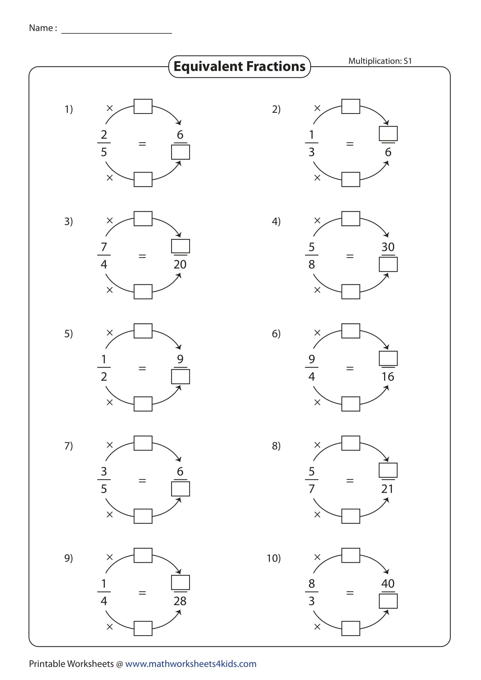 Free Printable Equivalent Fractions Worksheets [PDF] Anwers