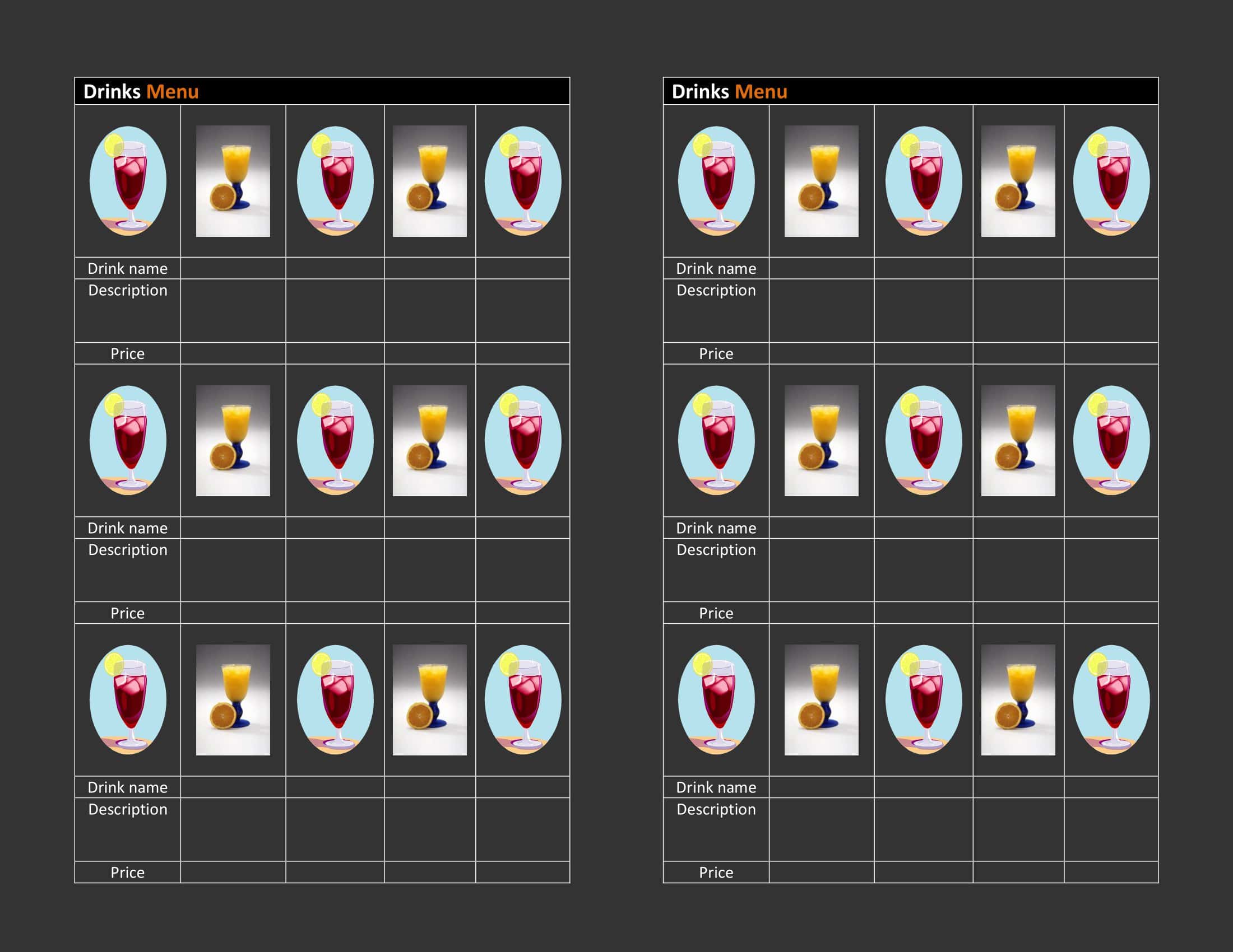Drink Menu Word Format Drink Menu Word Format