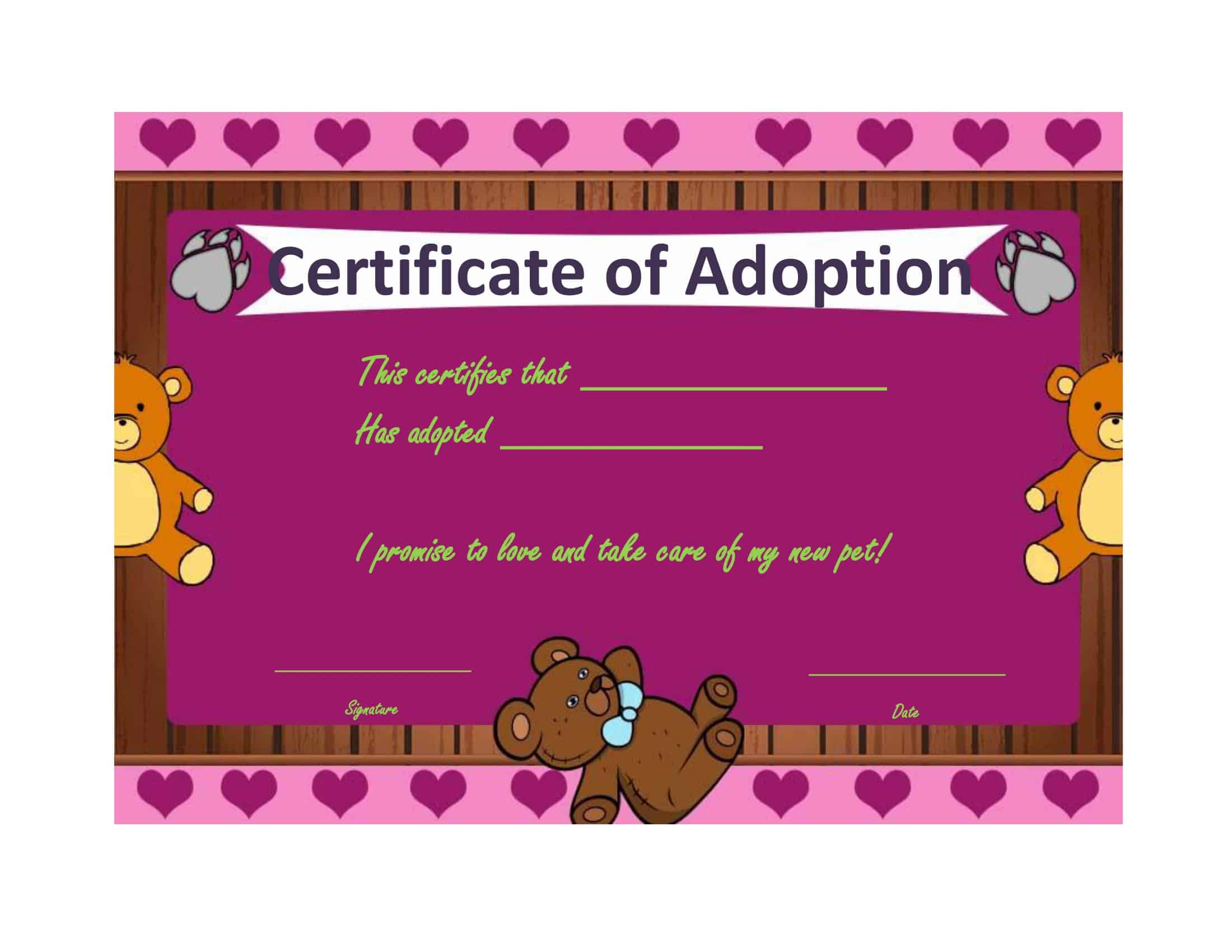 Editable Adoption Certificate Template Editable Adoption Certificate Template