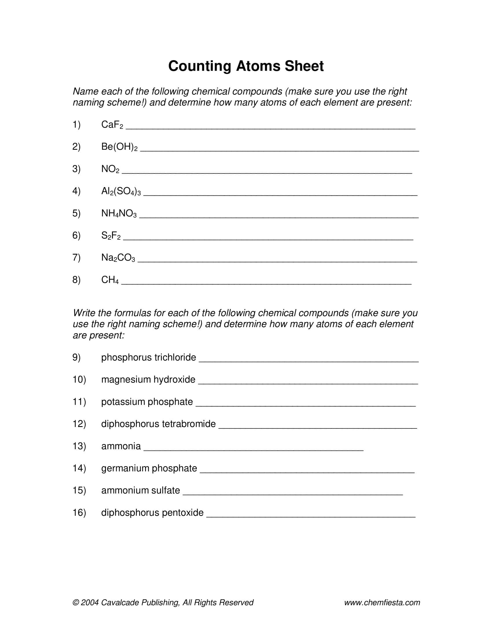 Free Printable Counting Atoms Worksheet With Answers Practice Color