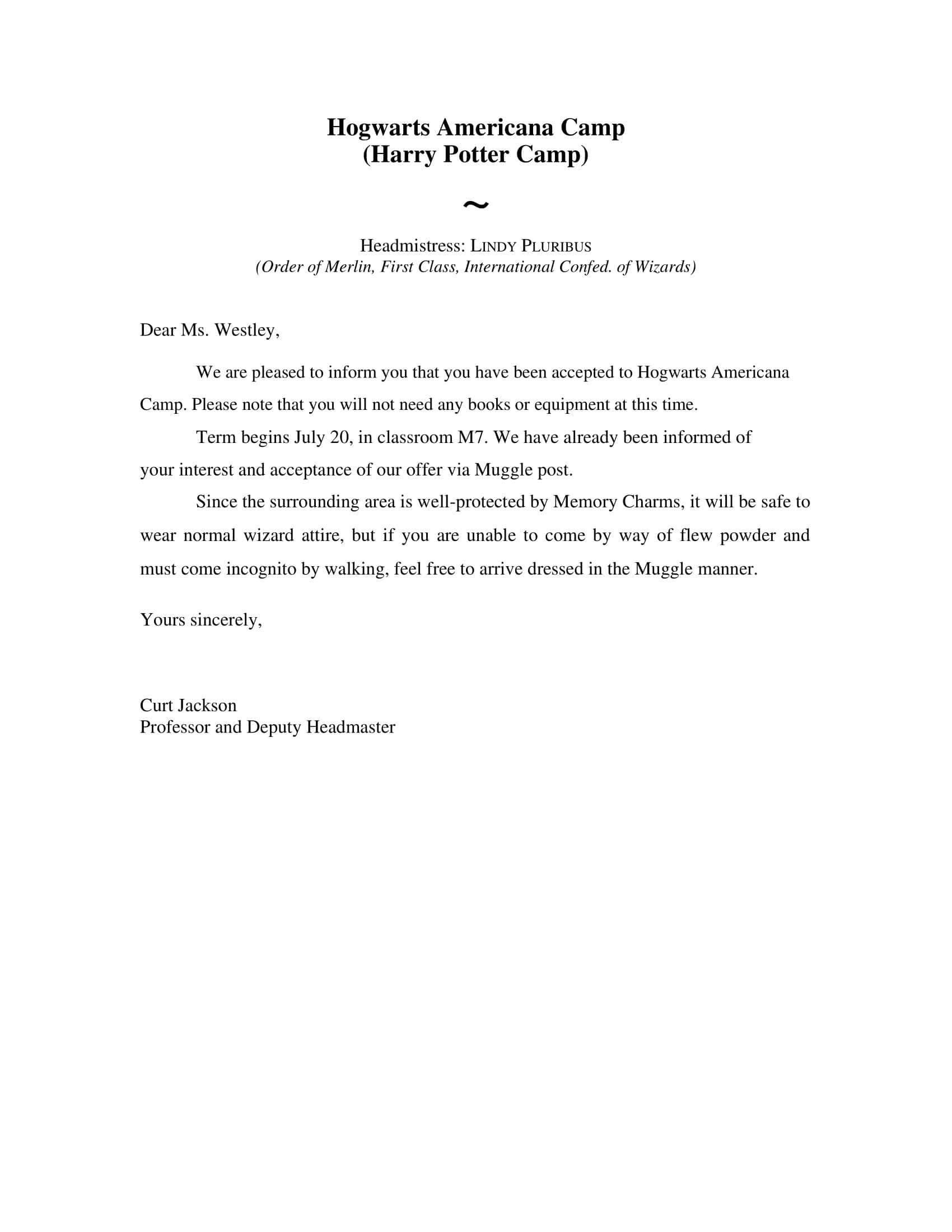 Editable Hogwarts Acceptance Letter PDF Editable Hogwarts Acceptance Letter PDF