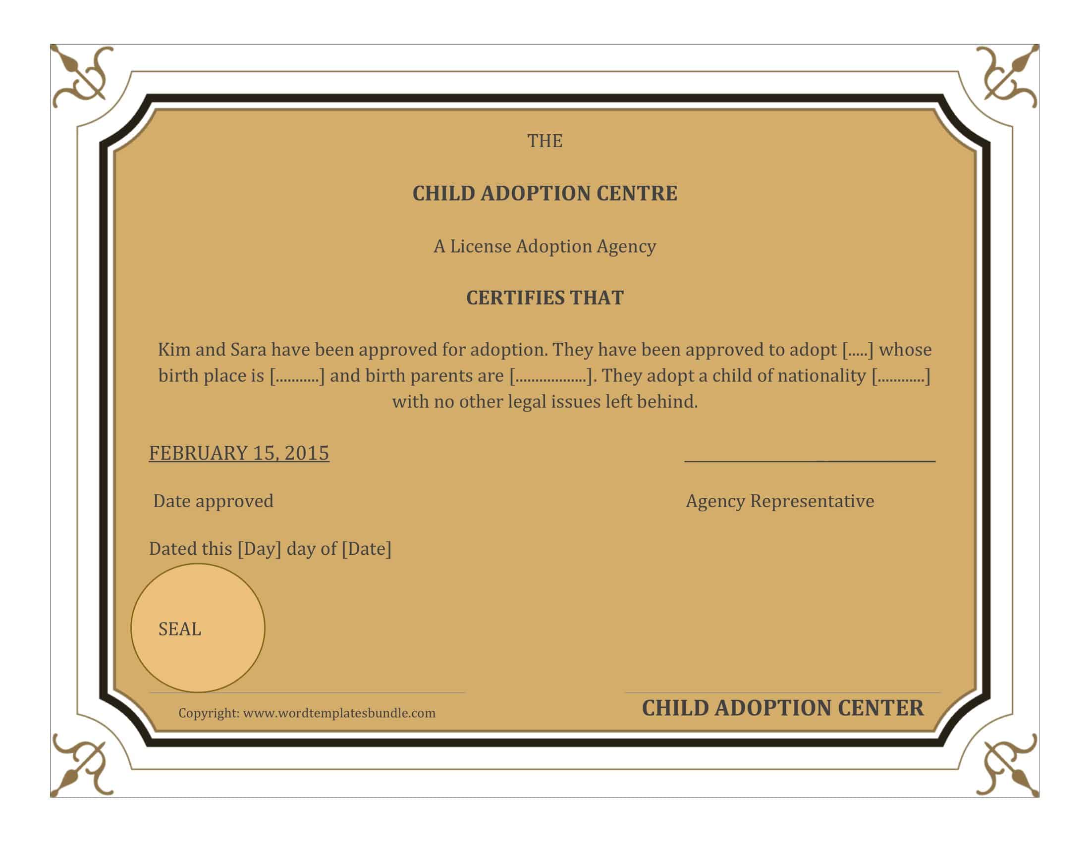 Example Adoption Certificate Example Adoption Certificate