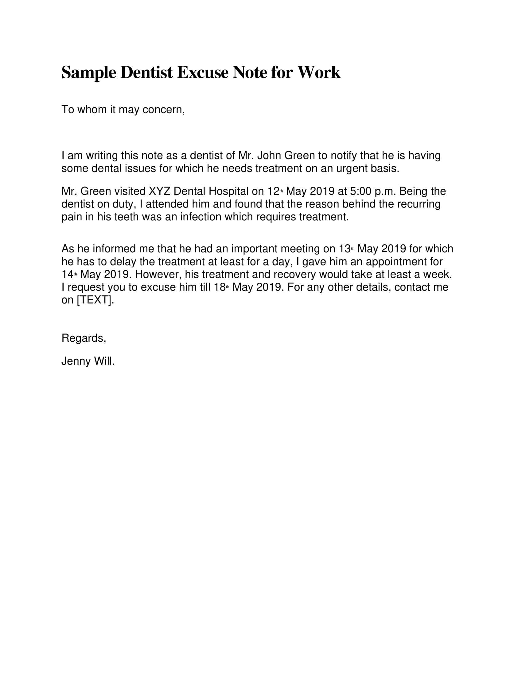 Example Dentist Note Example Dentist Note