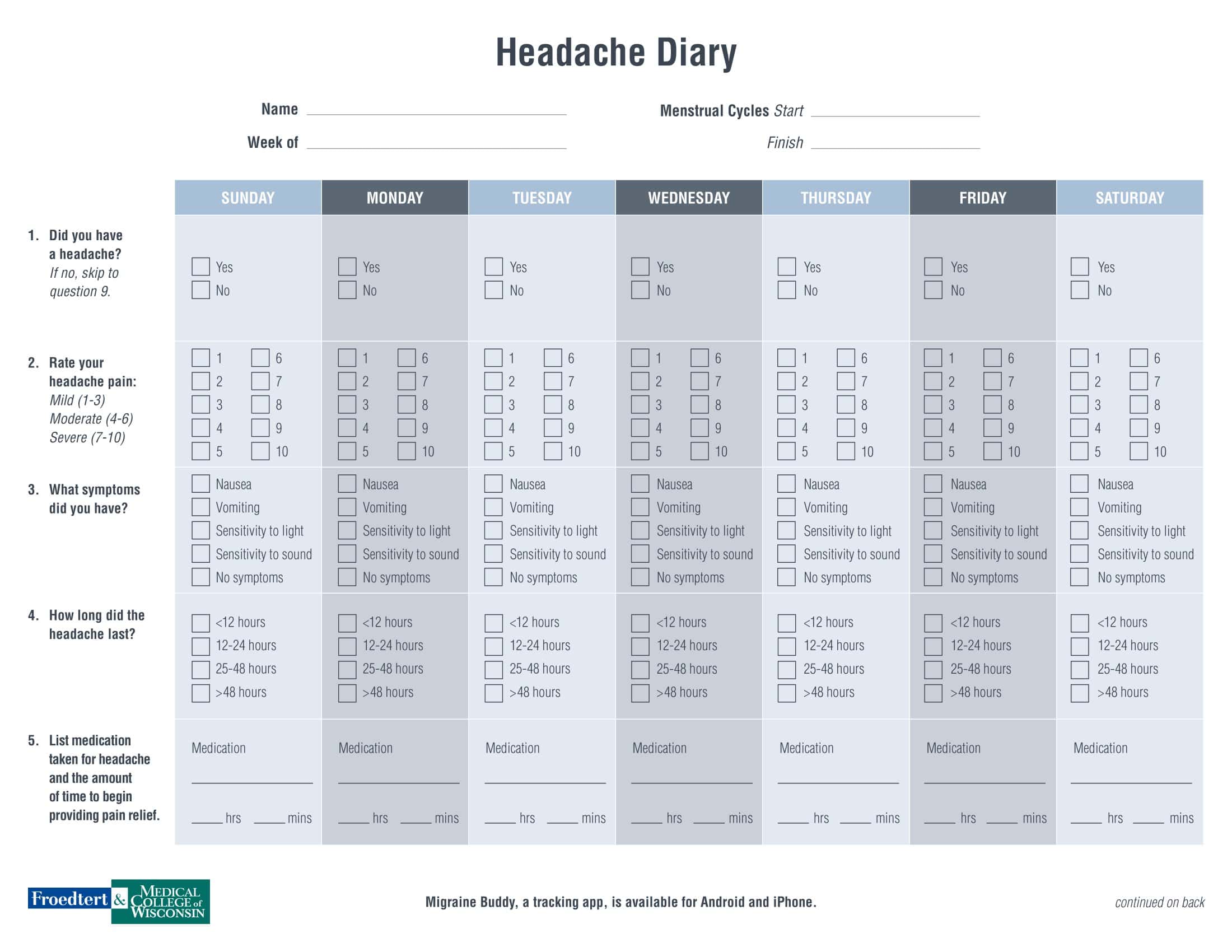45 Free Printable Headache Diary Templates PDF Excel 45 Free Printable Headache Diary Templates PDF Excel