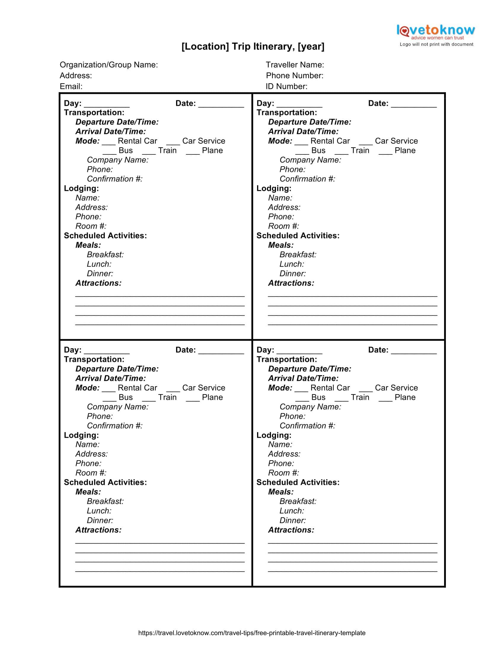 Example Travel Itinerary Example Travel Itinerary