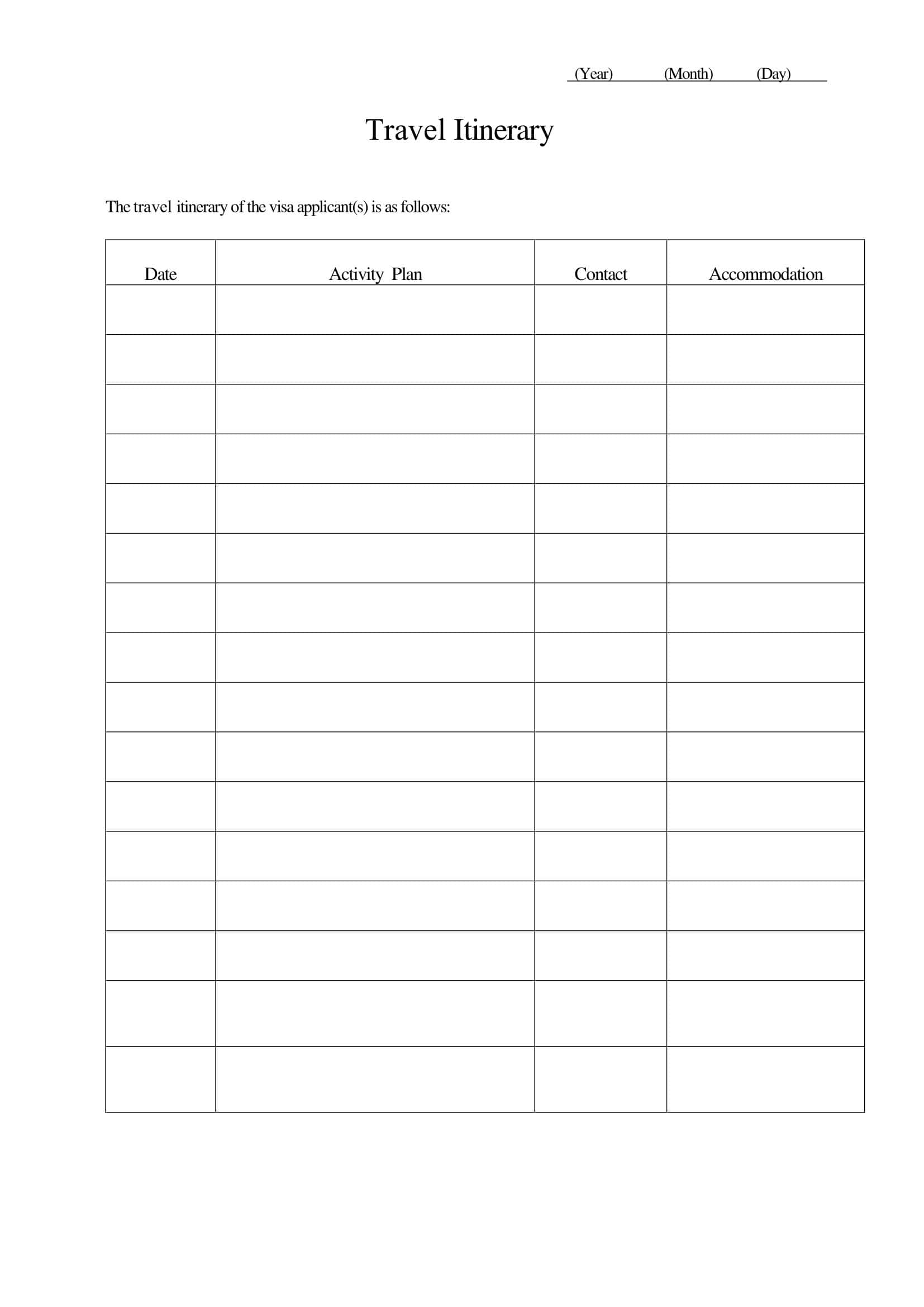Fillable Travel Itinerary Fillable Travel Itinerary