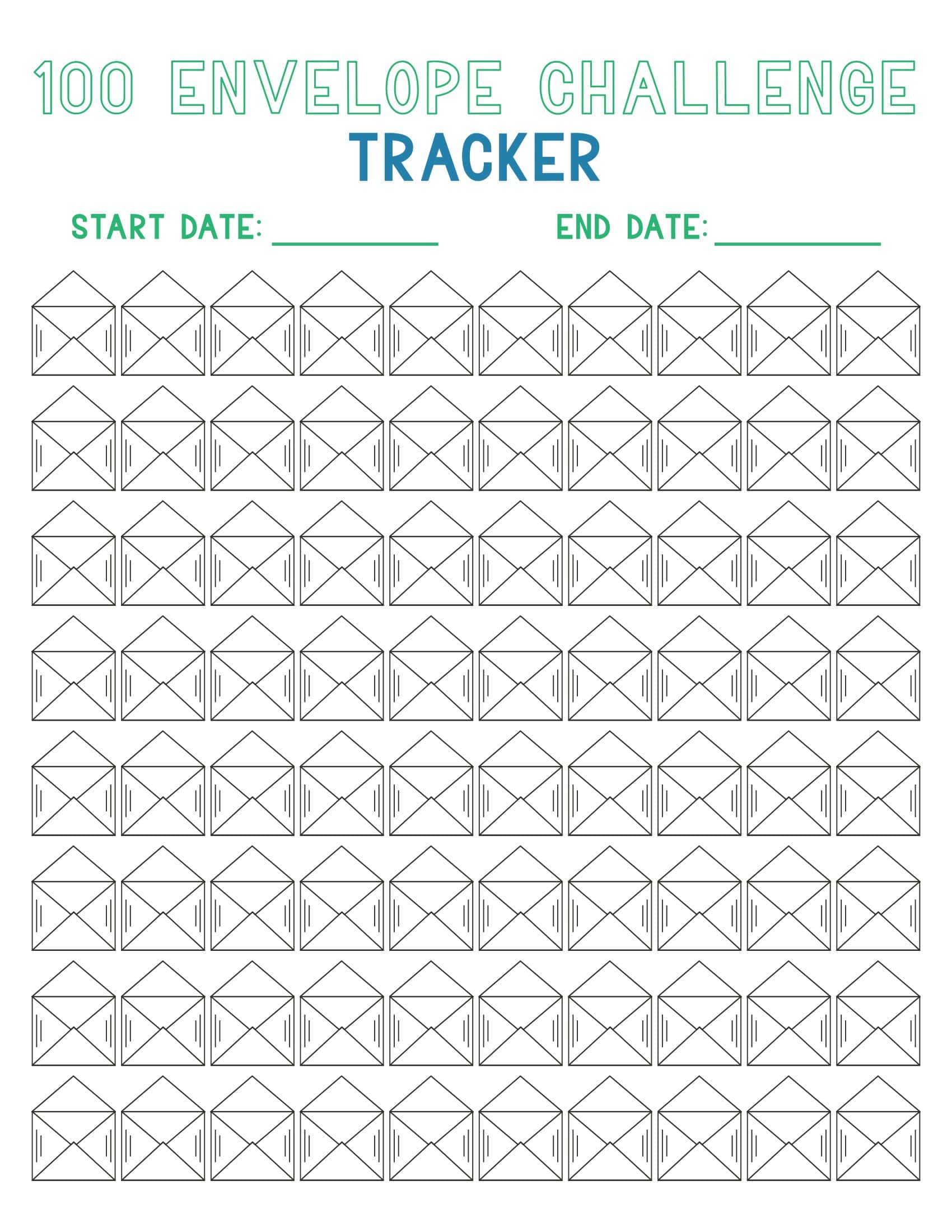 free printable 100 envelope challenge templates [pdf] chart