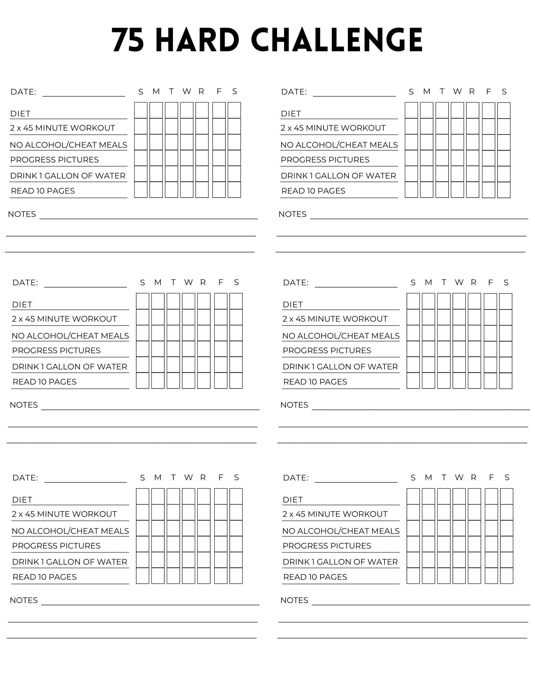 22+ free printable 75 hard challenge templates [pdf, word]