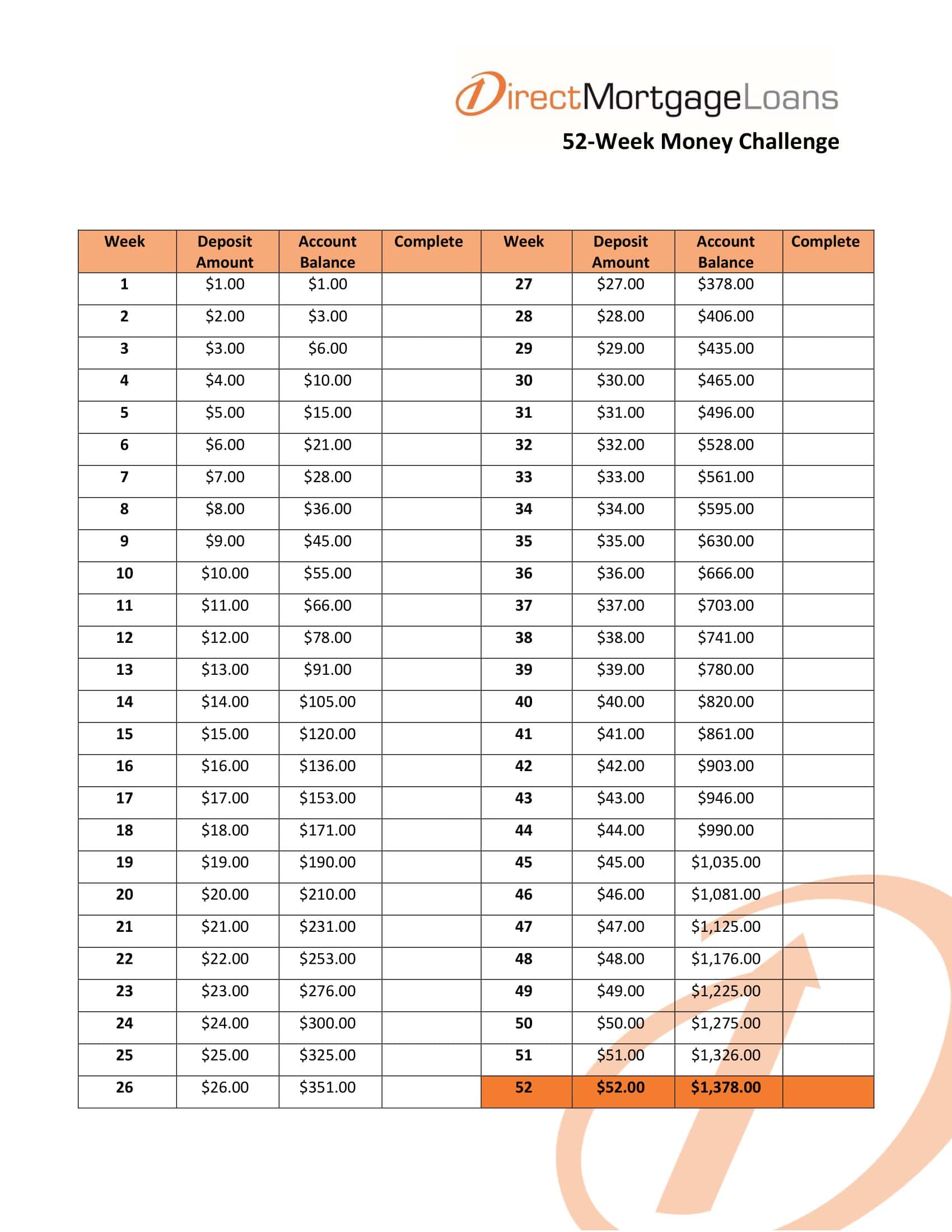 Free Example 52 Week Money Challenge Free Example 52 Week Money Challenge
