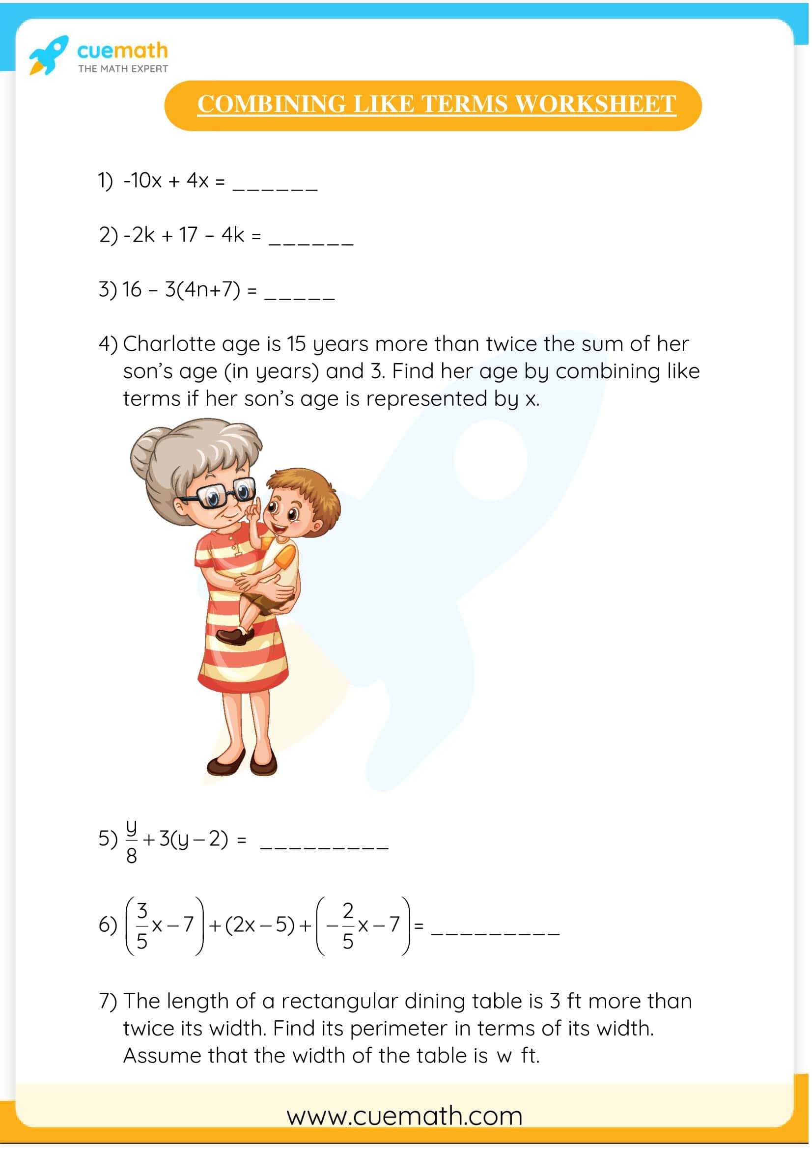 Free Printable Combining Like Terms Worksheets [PDF] Answers