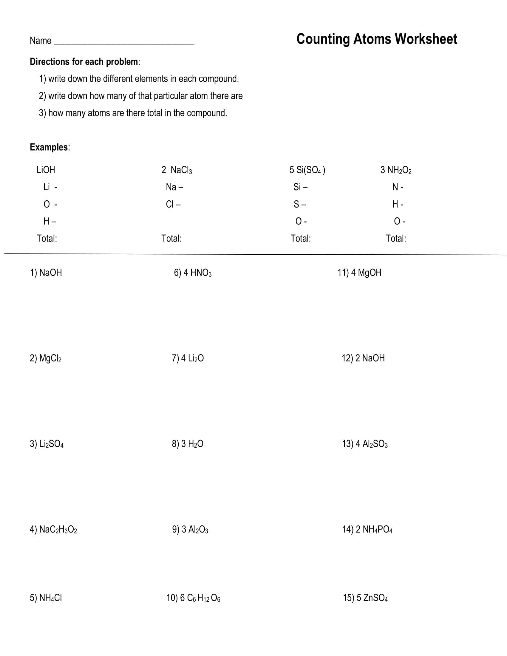 Free Printable Counting Atoms Worksheet With Answers [Practice, Color