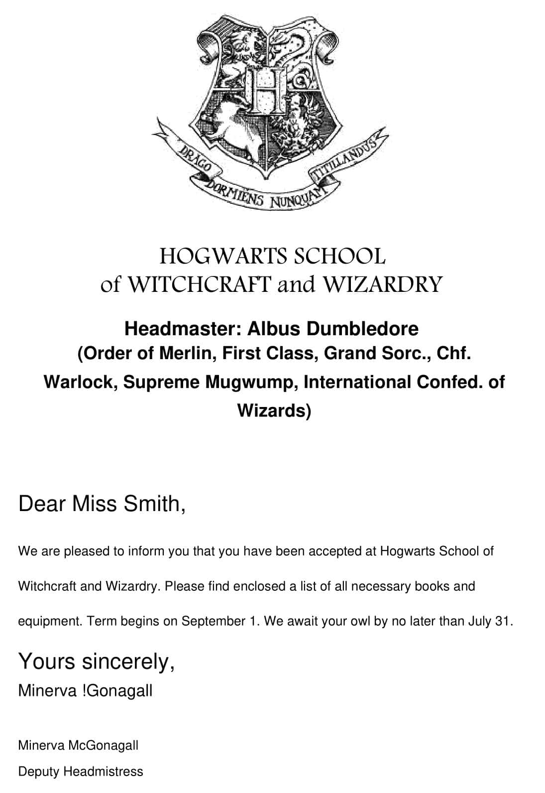 Hogwarts Acceptance Letter PDF Hogwarts Acceptance Letter PDF