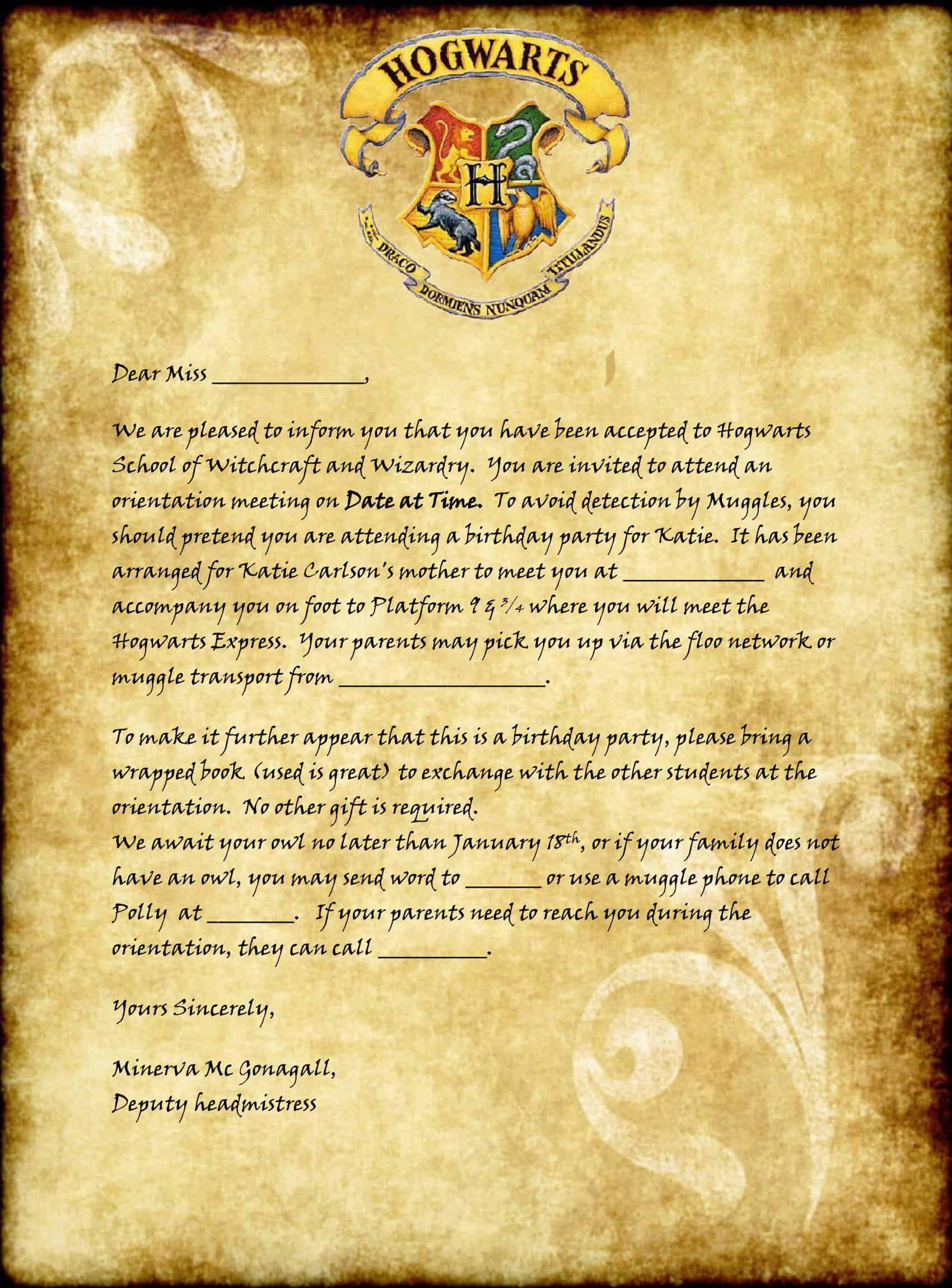 Hogwarts Acceptance Letter Word Format Hogwarts Acceptance Letter Word Format