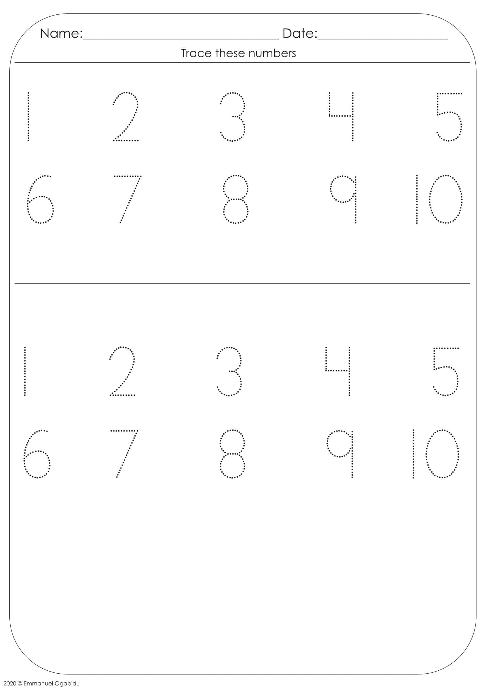 Free Printable Number Tracing Worksheets [PDF] Preschool / 1-10 , 1-20