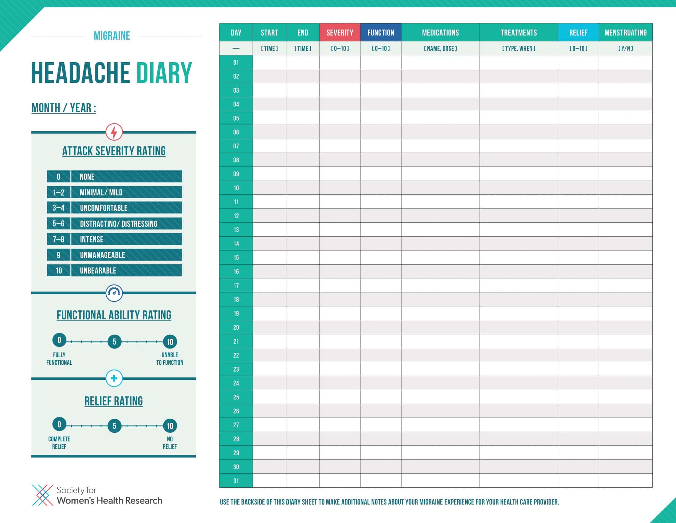 45 Free Printable Headache Diary Templates PDF Excel 45 Free Printable Headache Diary Templates PDF Excel
