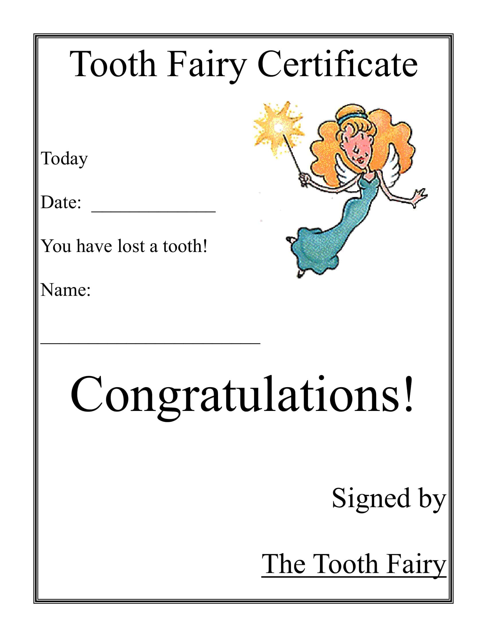 Free Printable Tooth Fairy Certificate Templates [PDF, Word] Girl, Boy
