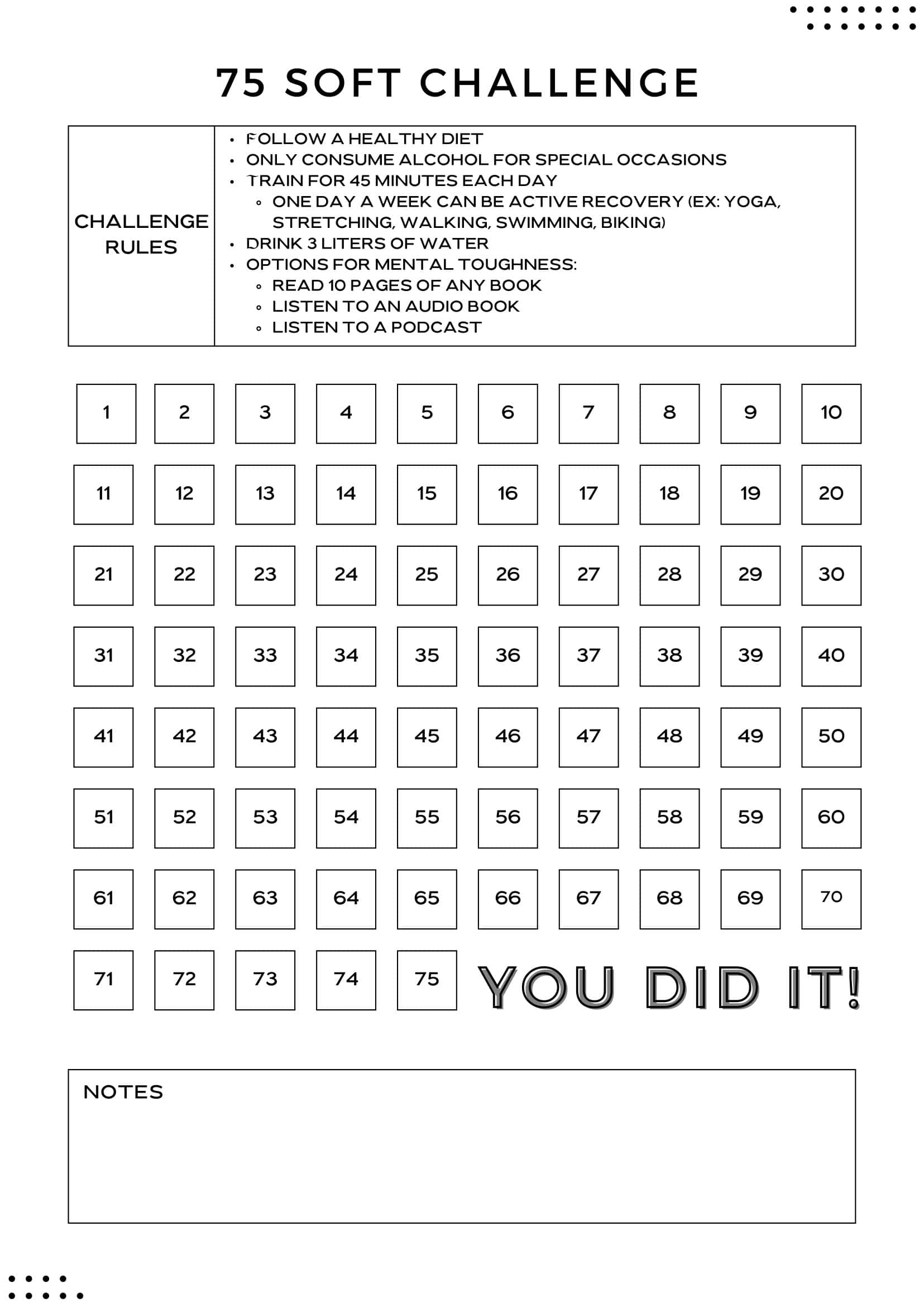 free printable 75 day soft challenge templates [pdf] checklist