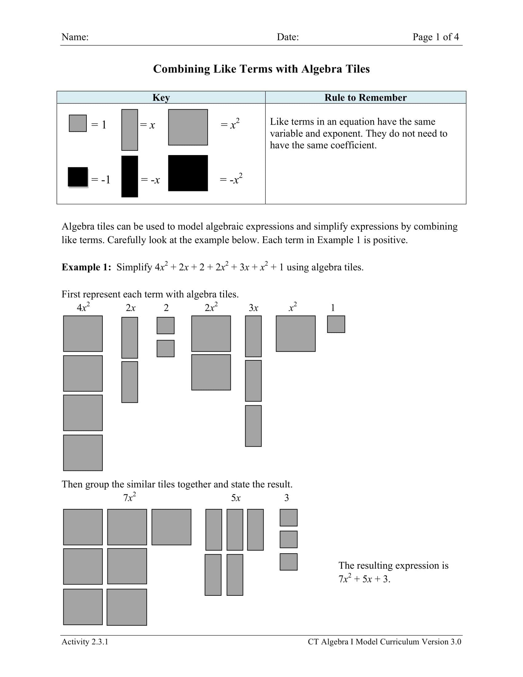 Free Printable Combining Like Terms Worksheets [PDF] Answers