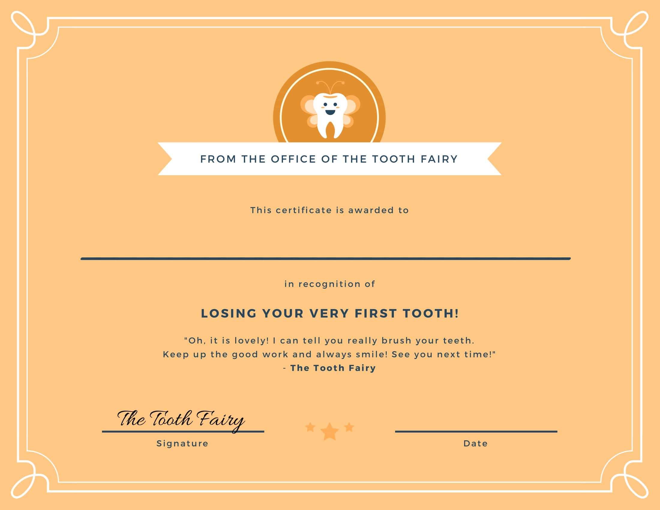 Printable Tooth Fairy Certificate PDF Printable Tooth Fairy Certificate PDF
