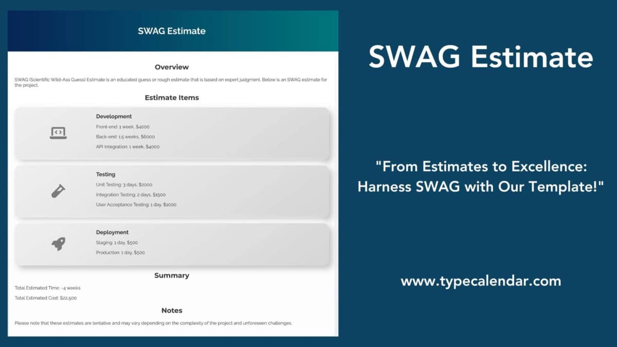 Free Printable SWAG Estimate Templates [Project Management] Examples