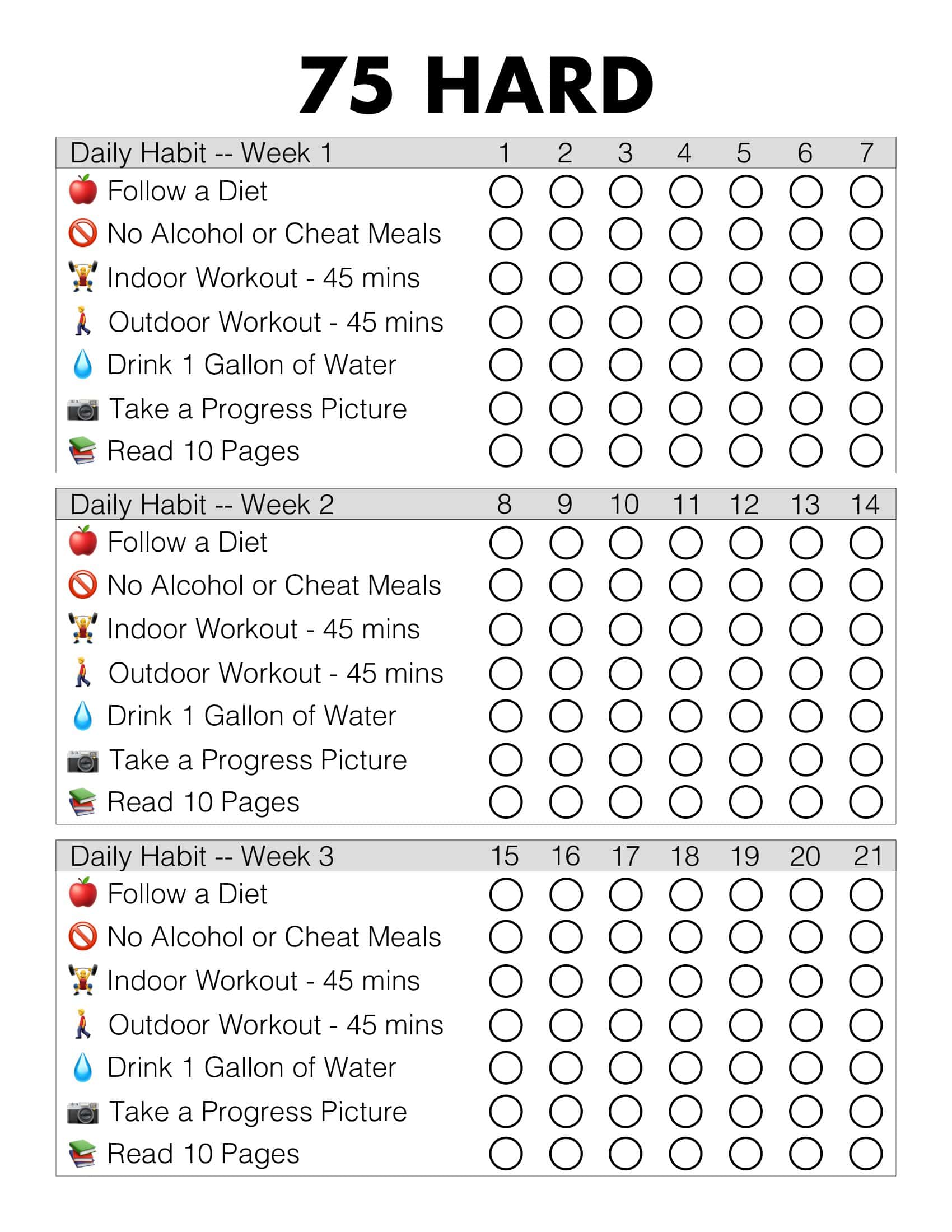 Free Printable 75 Day Soft Challenge Templates PDF Checklist Tracker