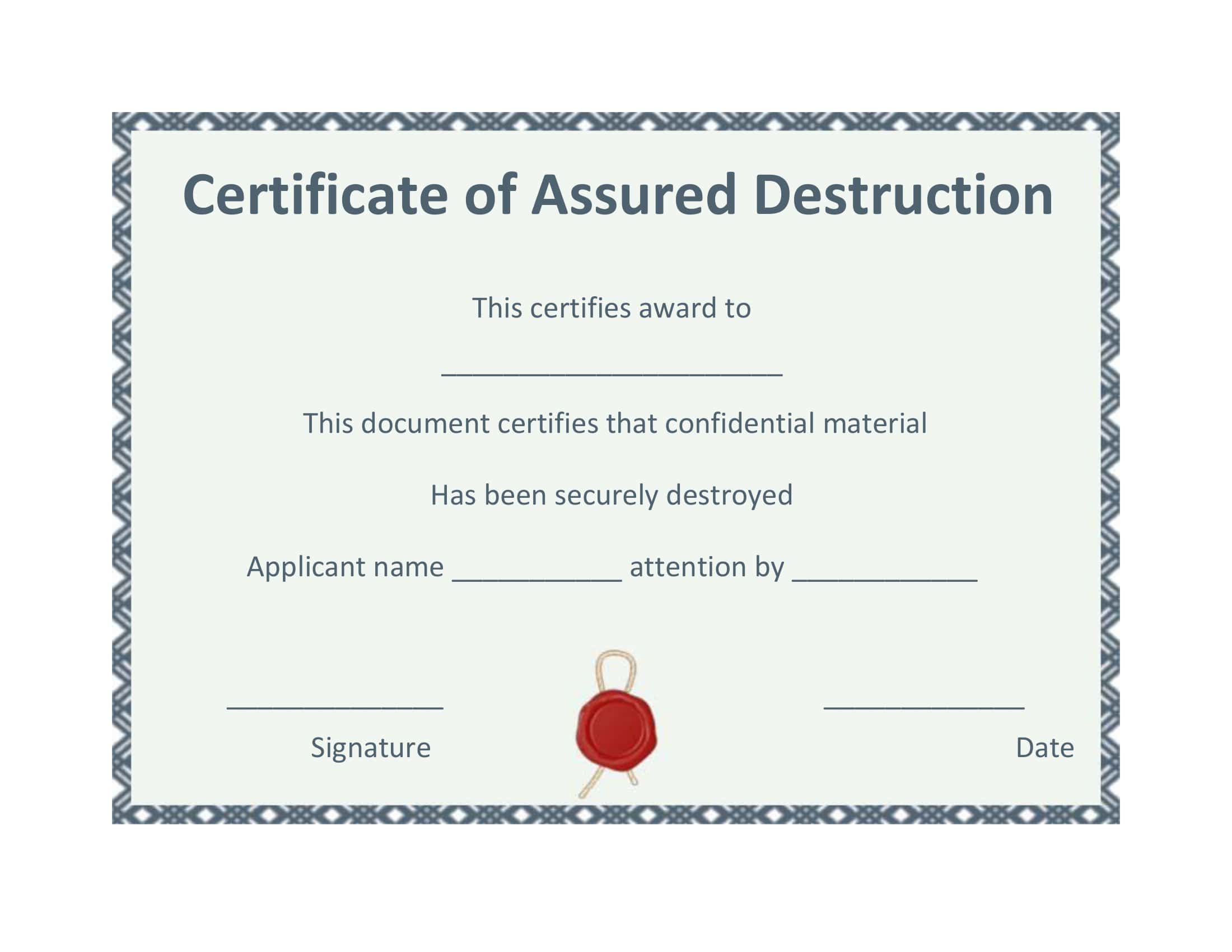Sample Certificate of Destruction Template Sample Certificate of Destruction Template