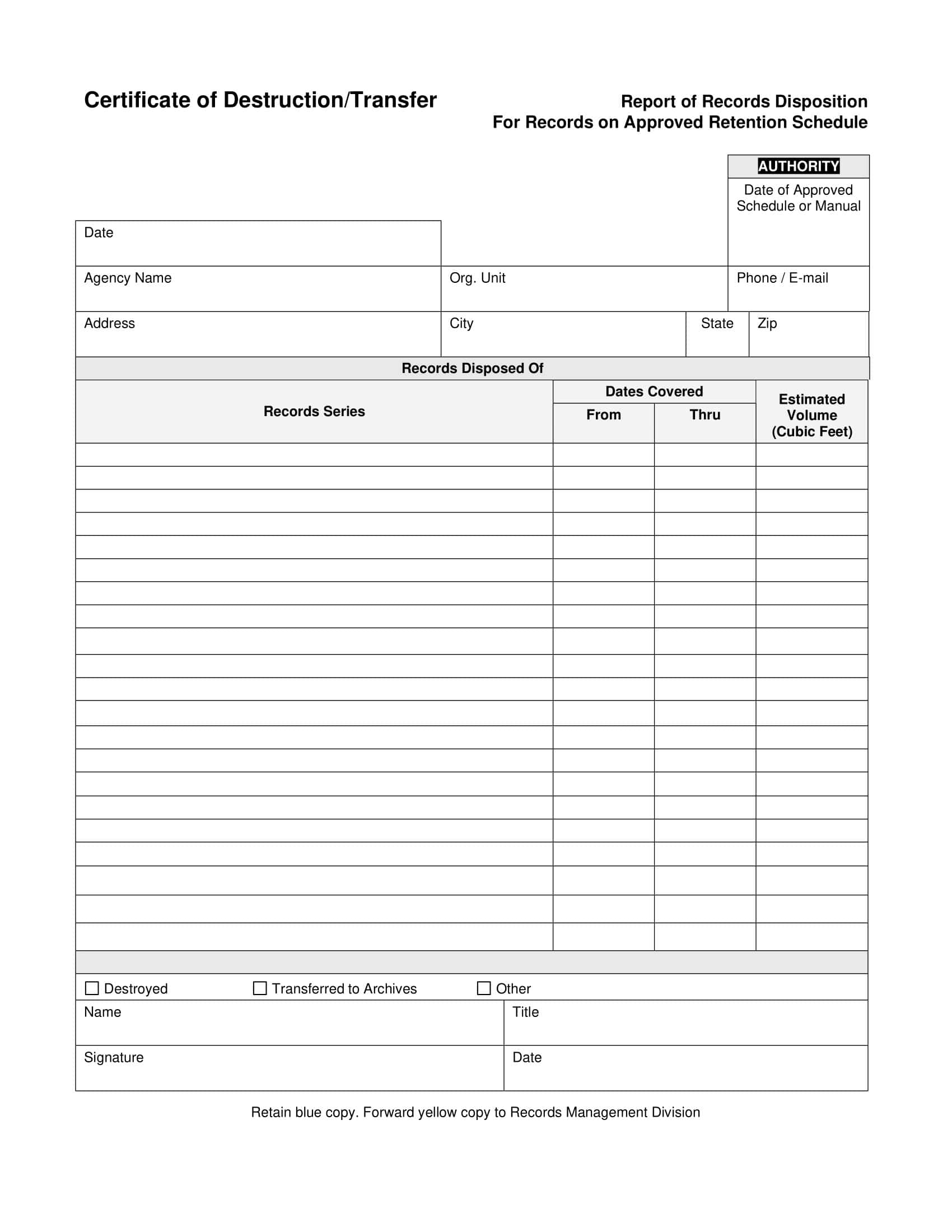 Sample Certificate of Destruction Sample Certificate of Destruction