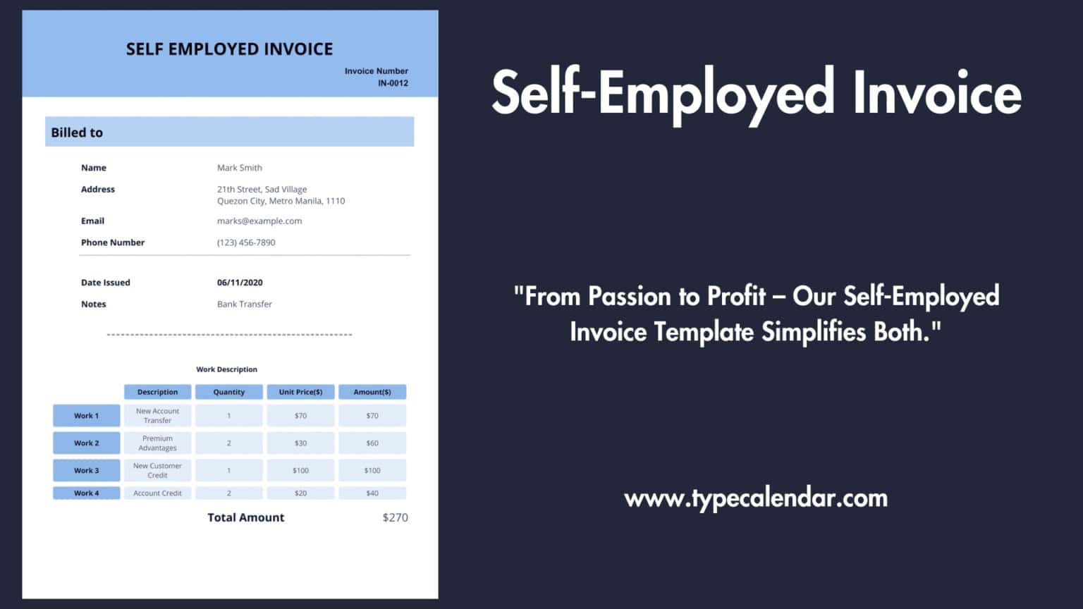 Free Printable SelfEmployed Invoice Templates [Word, PDF] Hours Worked