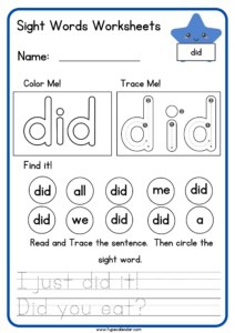 Free Printable Sight Words Worksheets [PDF] Kindergarten