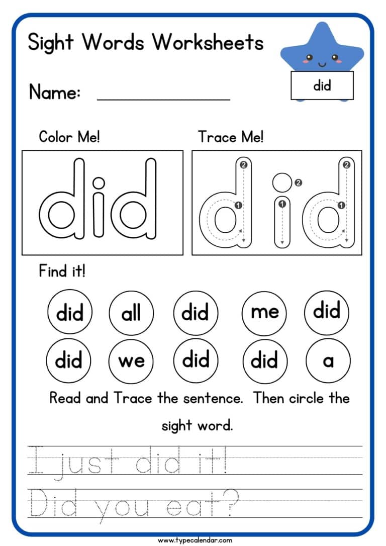 Free Printable Sight Words Worksheets [PDF] Kindergarten