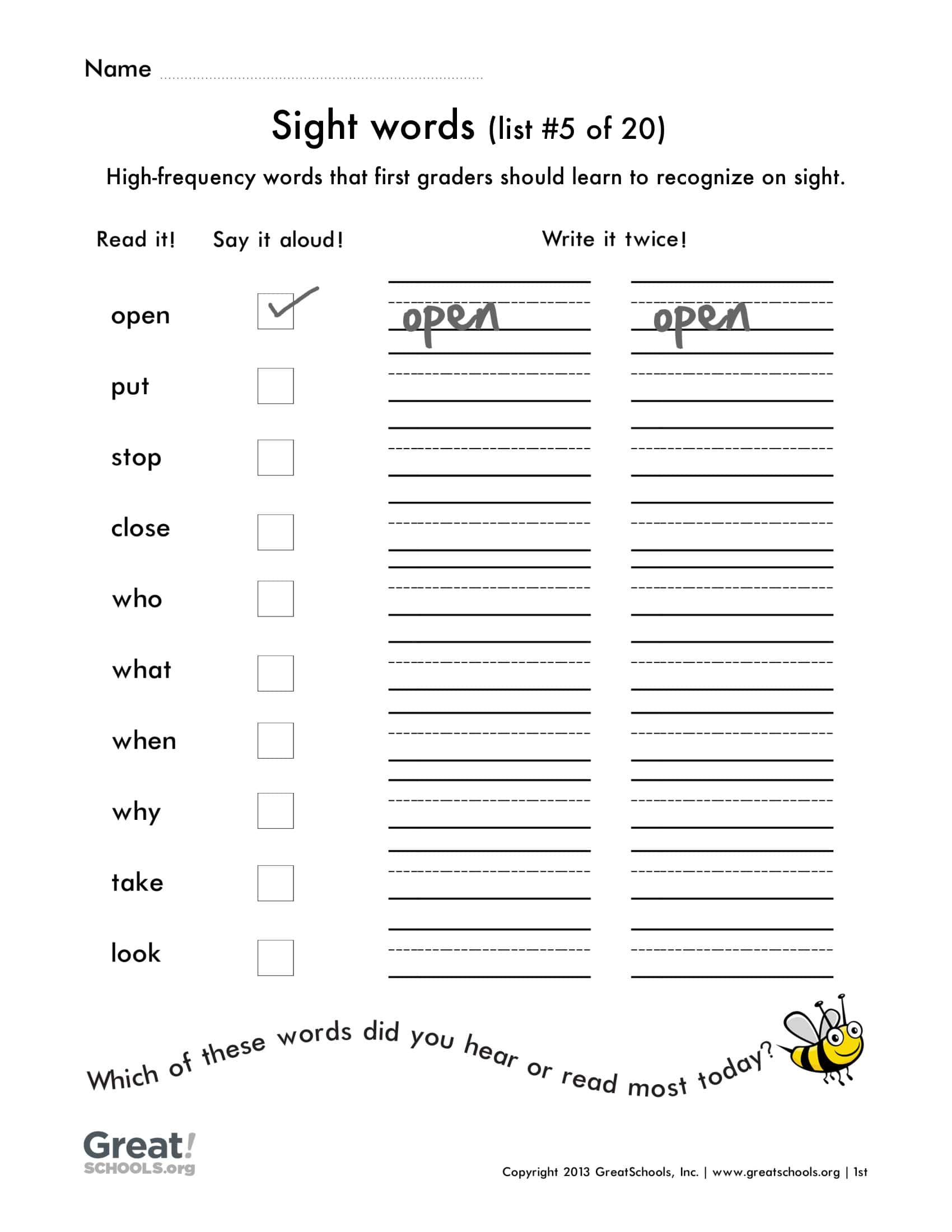 Free Printable Sight Words Worksheets [PDF] Kindergarten
