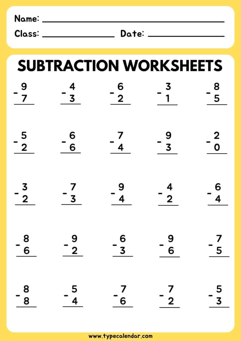 Free Printable Subtraction Worksheets [PDF] Generator Kindergarten