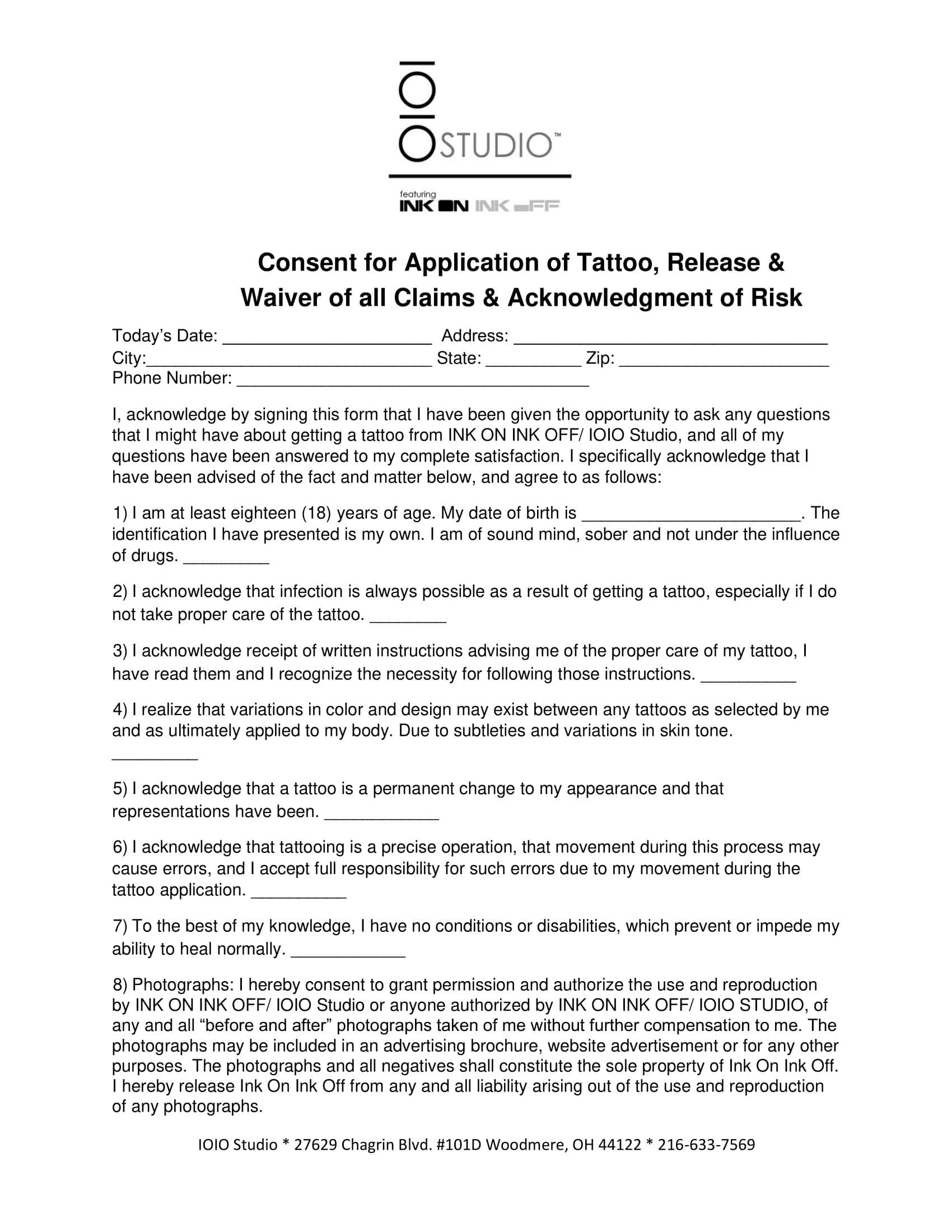 Free Printable Tattoo Consent Form Templates PDF Example Free Printable Tattoo Consent Form Templates PDF Example