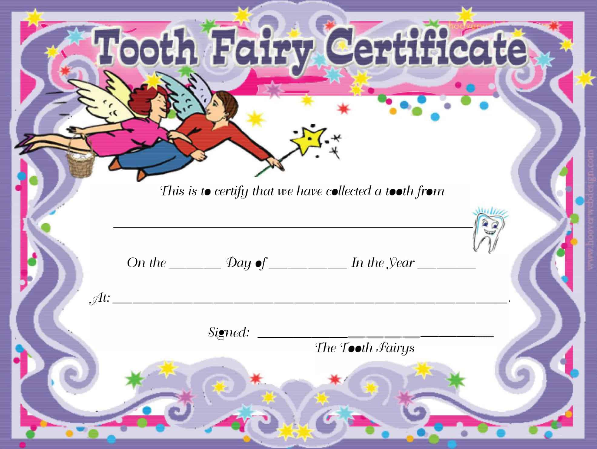 Free Printable Tooth Fairy Certificate Templates [PDF, Word] Girl, Boy