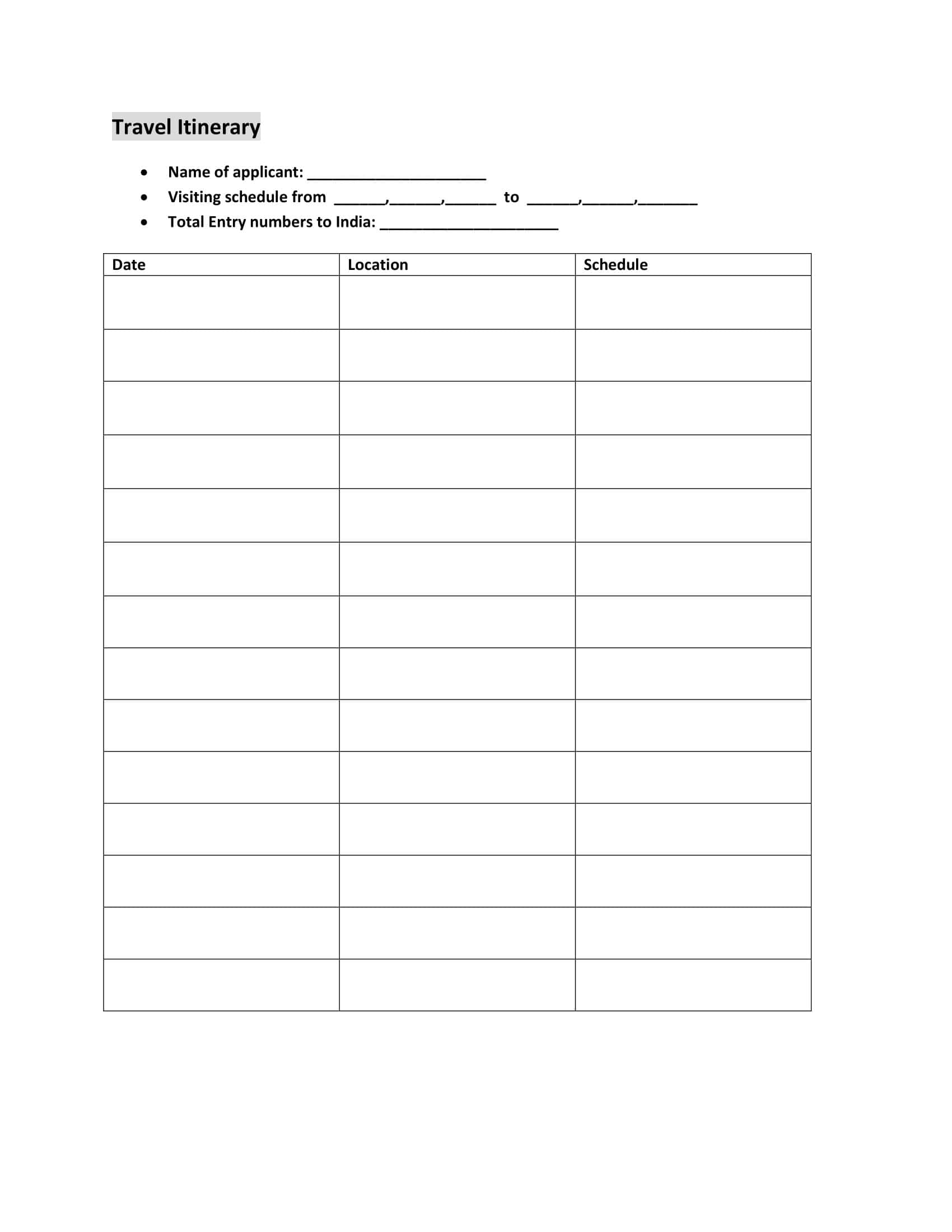 Free Printable Travel Itinerary Templates [Word, Excel] Executives