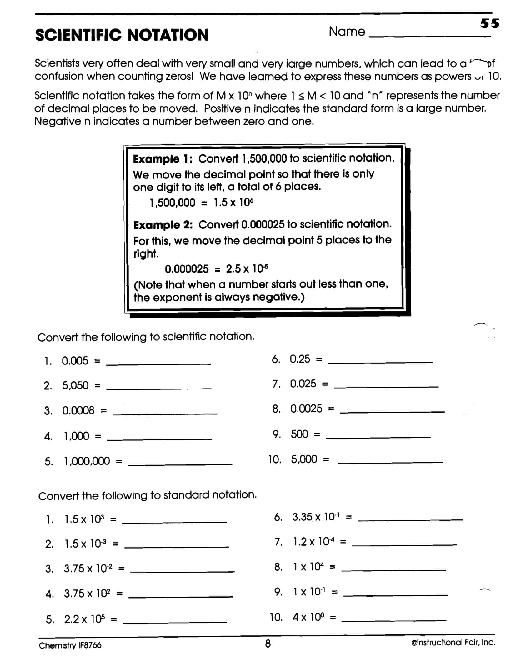 Scientific Notation Printable Worksheets