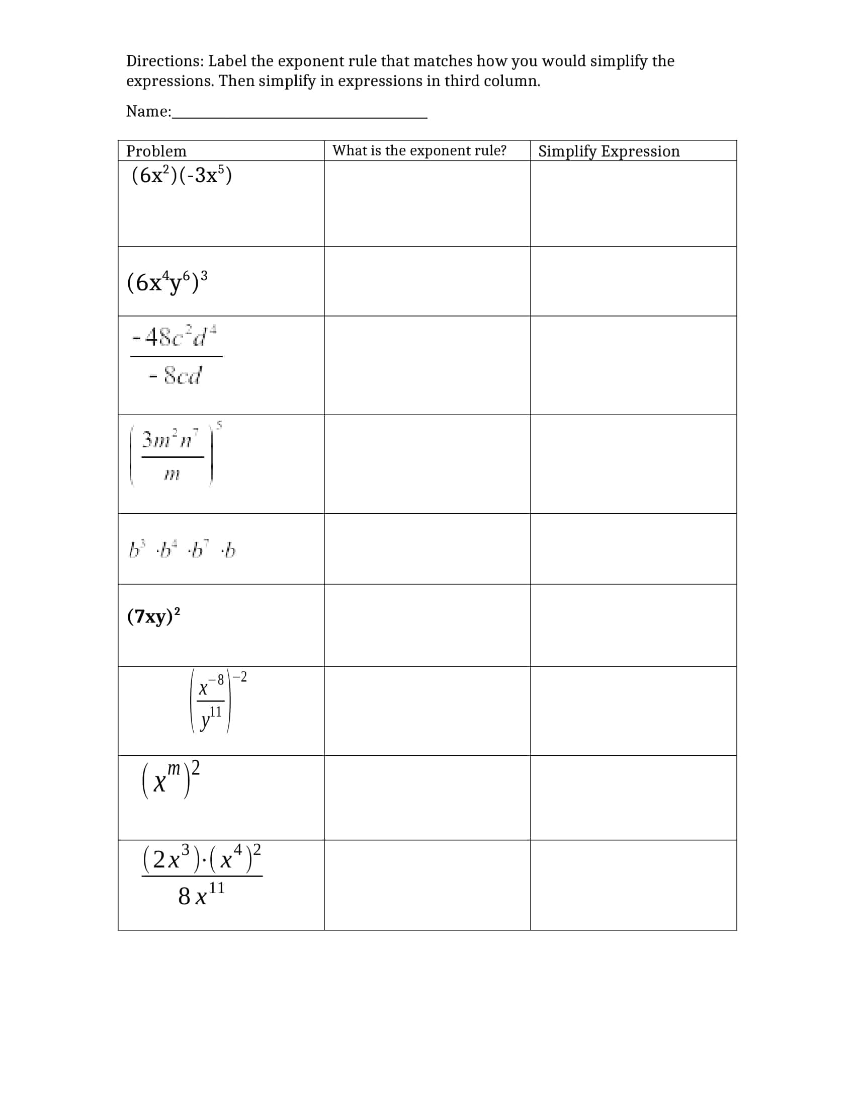 Free Printable Exponent Rules Worksheets [PDF] Answers Grade 1-12