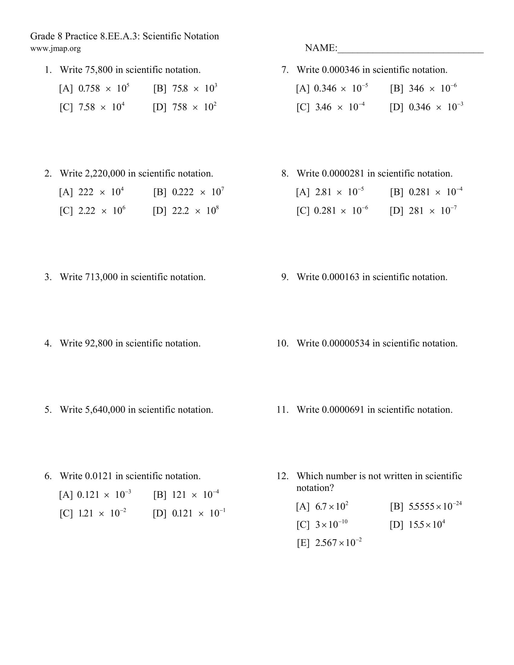 Free Printable Scientific Notation Worksheets [PDF] Answers Grade 1-12