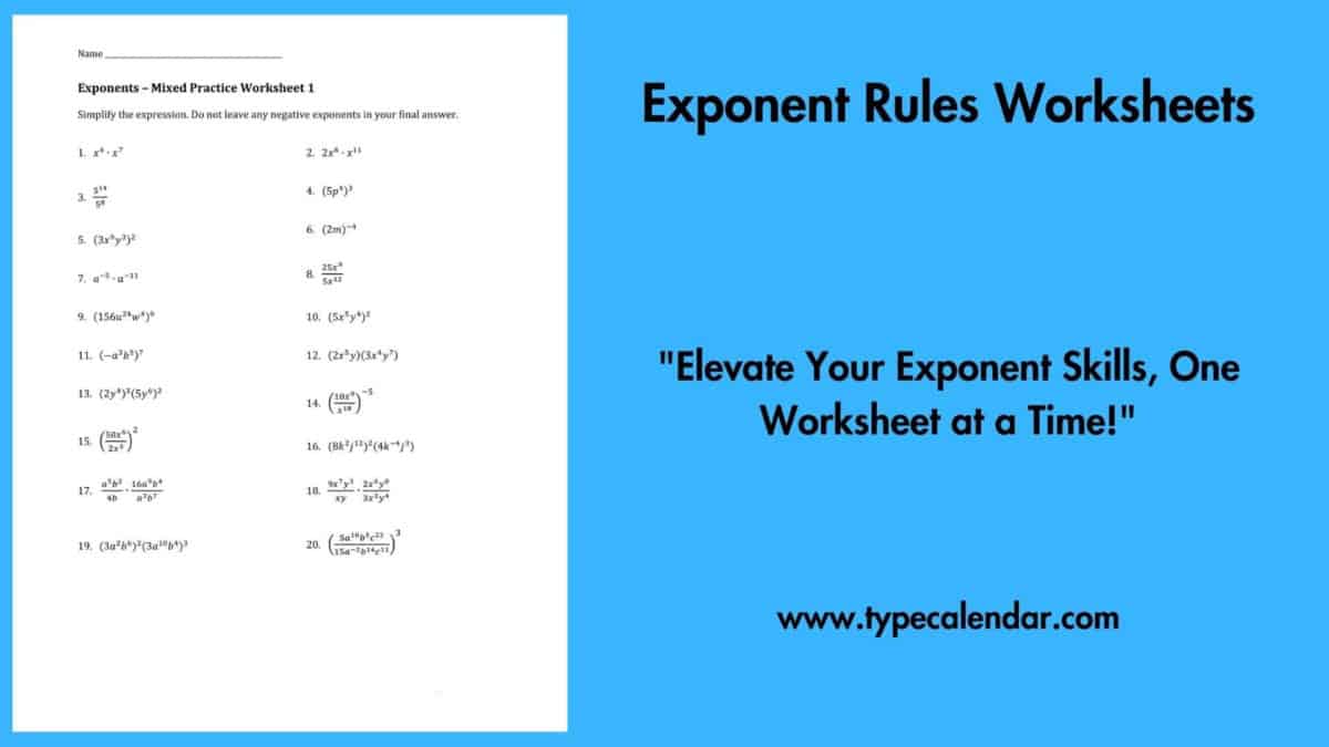 Free Printable Exponent Rules Worksheets [PDF] Answers Grade 1-12