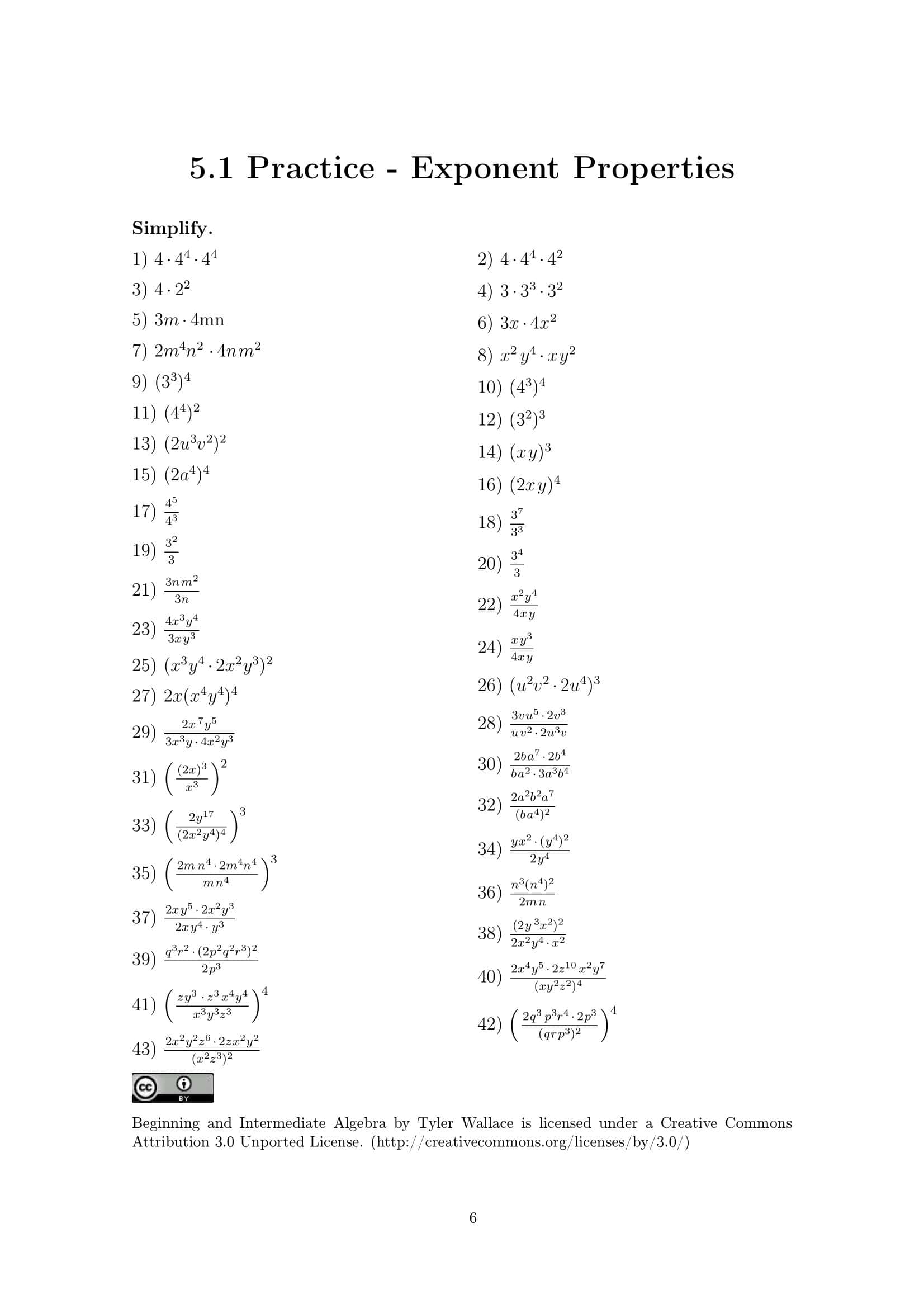 Free Printable Exponent Rules Worksheets [PDF] Answers Grade 1-12