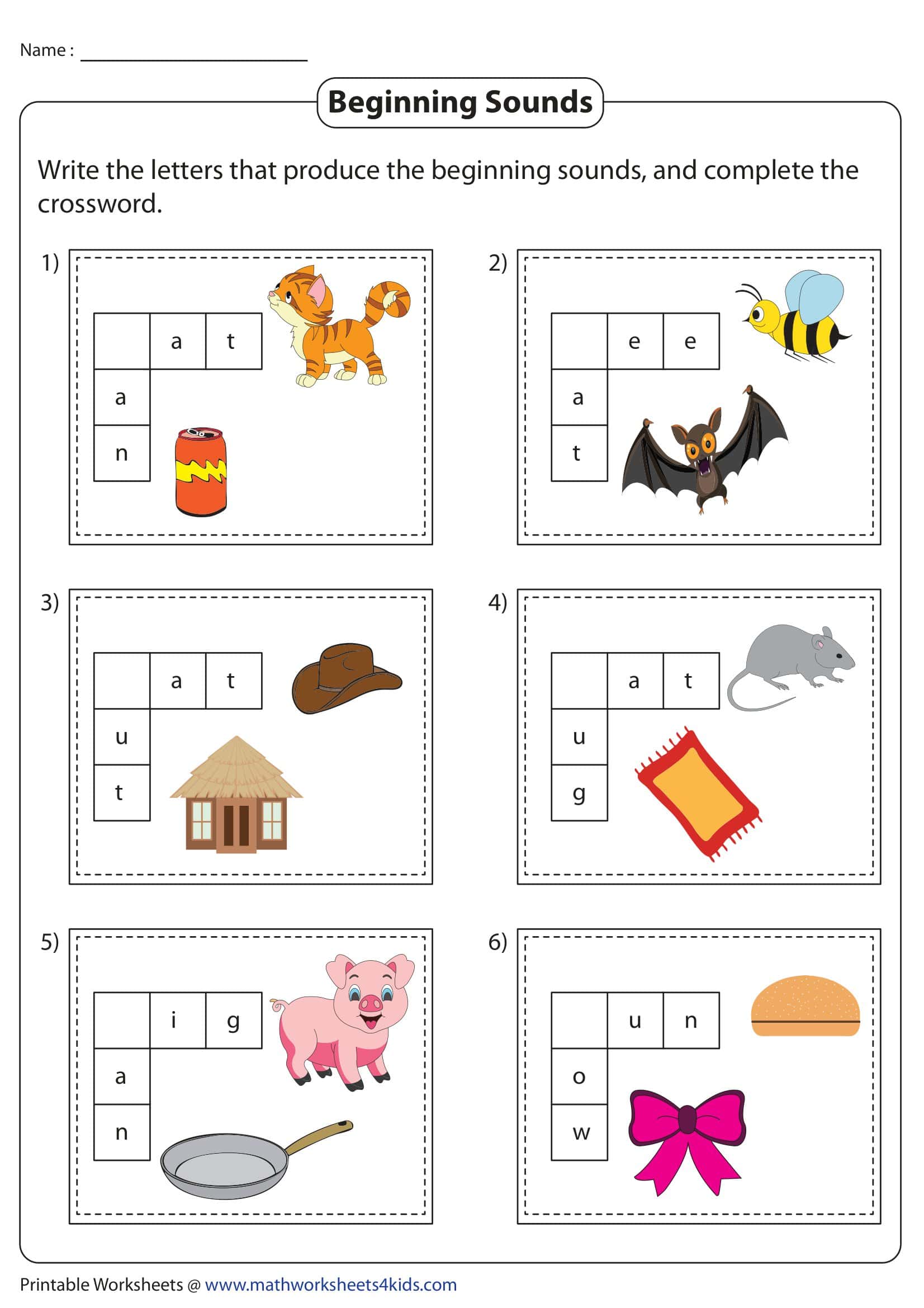 Free Printable Beginning Sounds Worksheets [PDF] Answers Winter / Fall