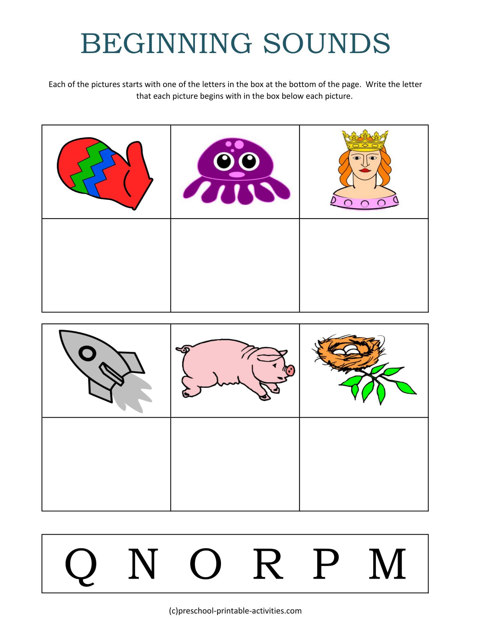 Free Printable Beginning Sounds Worksheets [PDF] Answers Winter / Fall